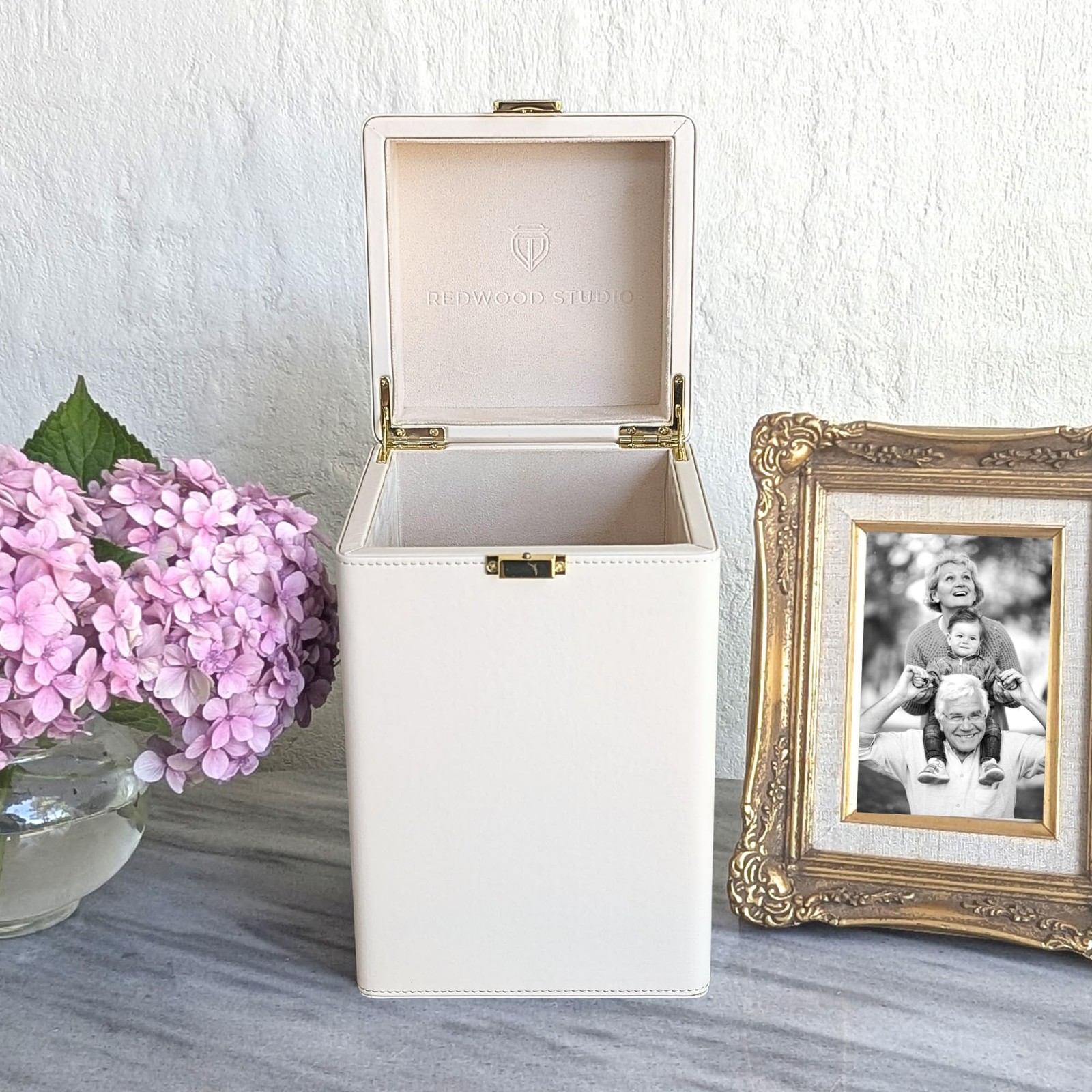 Elegant Discrete Memorial Keepsake Box | 200lb Cream Leather Urns for Human A…