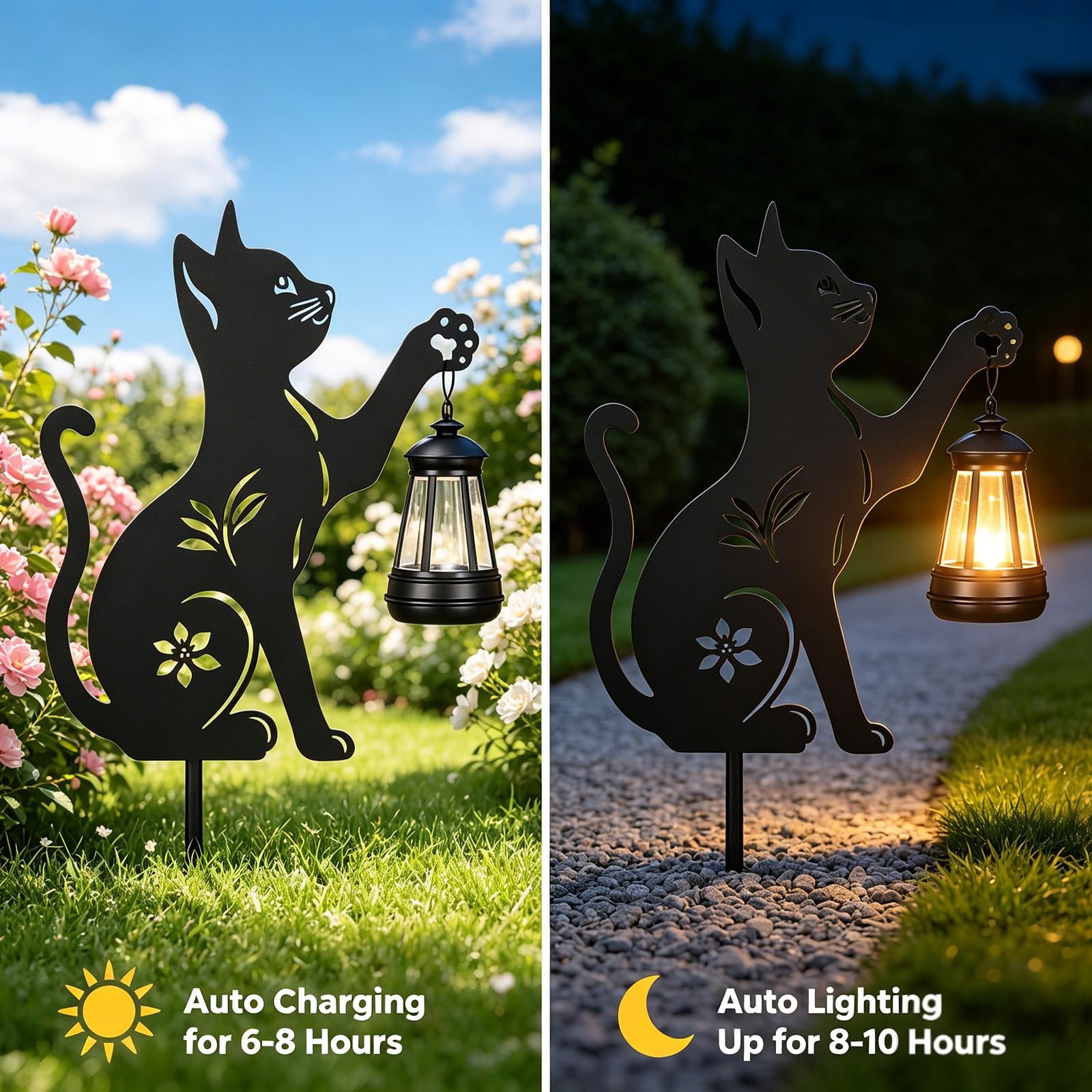 Solar Cat Lanterns Outdoor 2 Pack Hanging Decor for Garden, Patio, Gifts