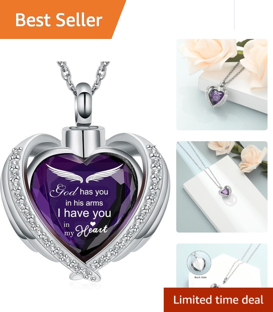 Elegant Angel Wing Heart Urn Necklace for Ashes – Personalized Keepsake Jewelry