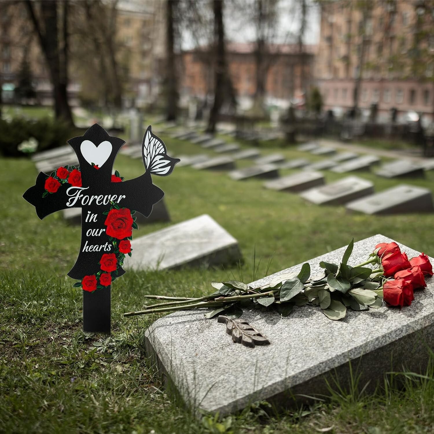 Grave Decorations for Cemetery, Cross Markers Forever in Our Hearts
