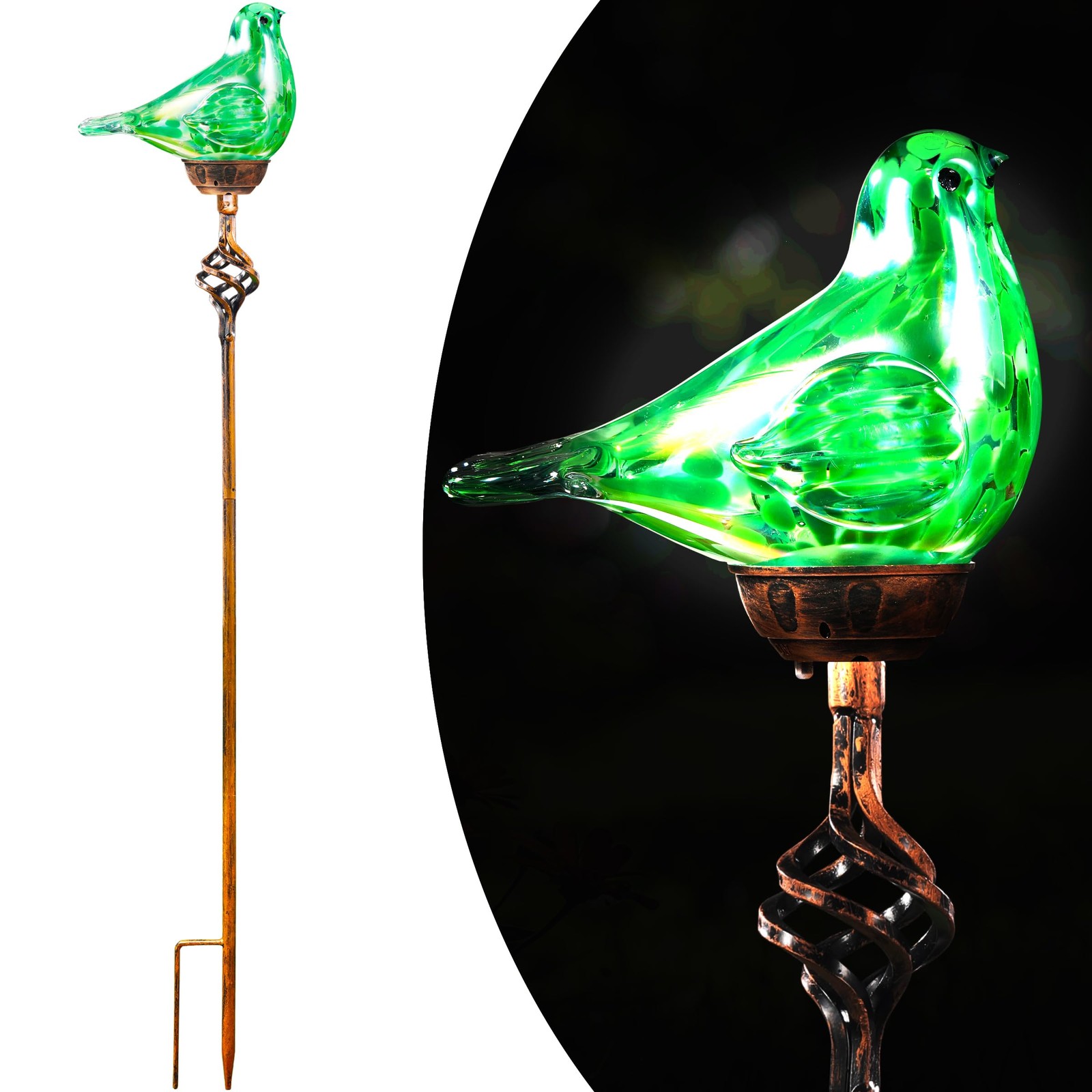 “Decorative Solar Bird Stake Lights Hand Blown Glass Garden Pathway Lights”