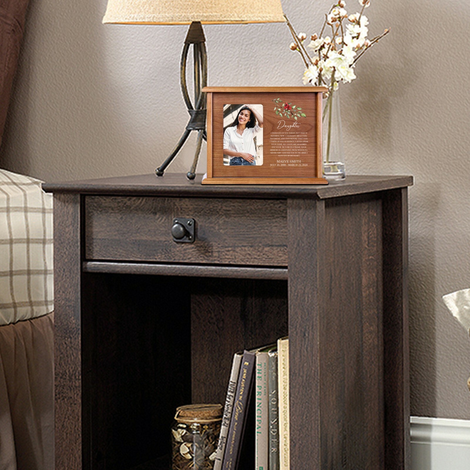 Custom Memorial Cardinal Cremation Urn Box Holds 4×6 Photo – Daughter I Thought