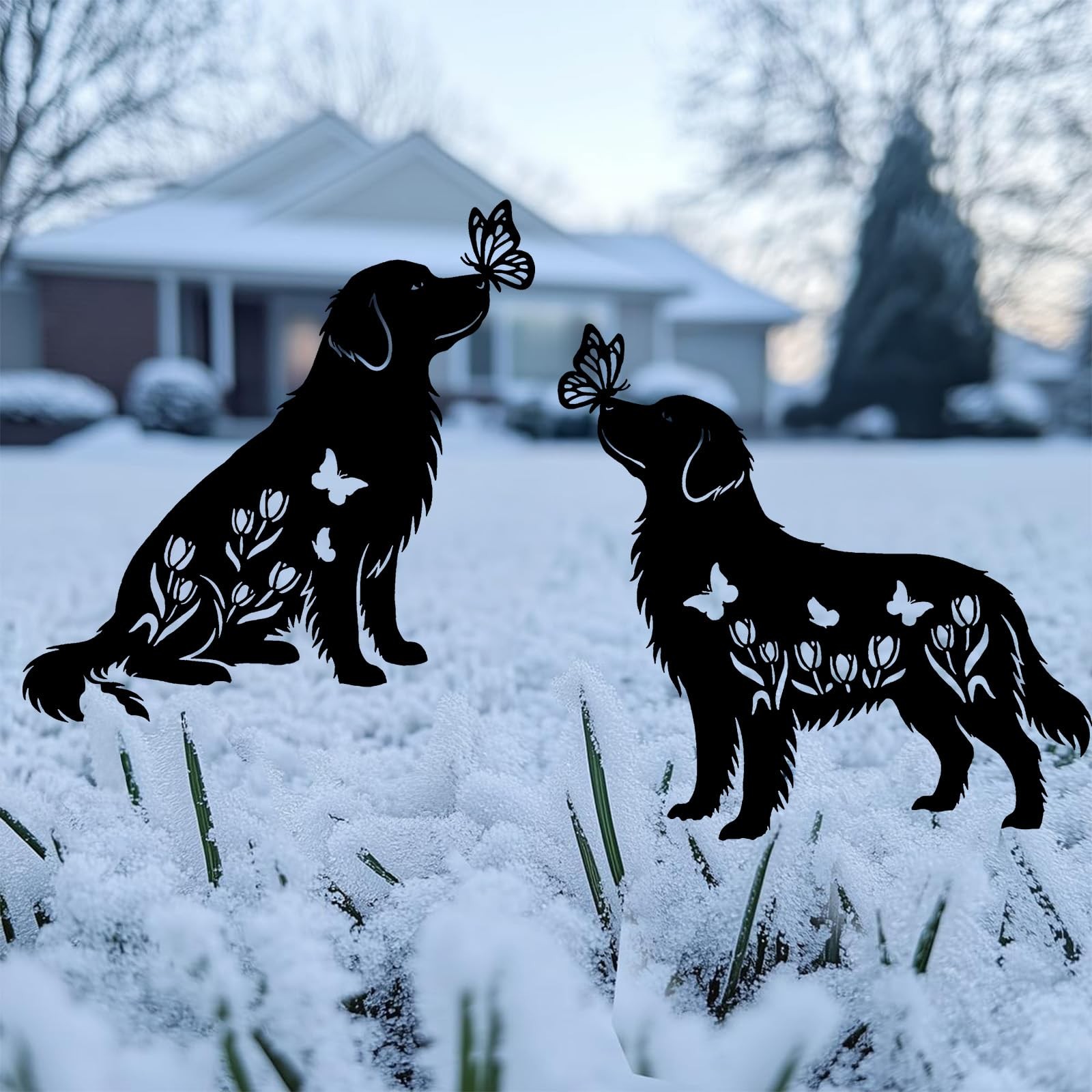 Golden Retriever Metal Decorative Garden Stakes for Memorial Yard Art, Lawn O…