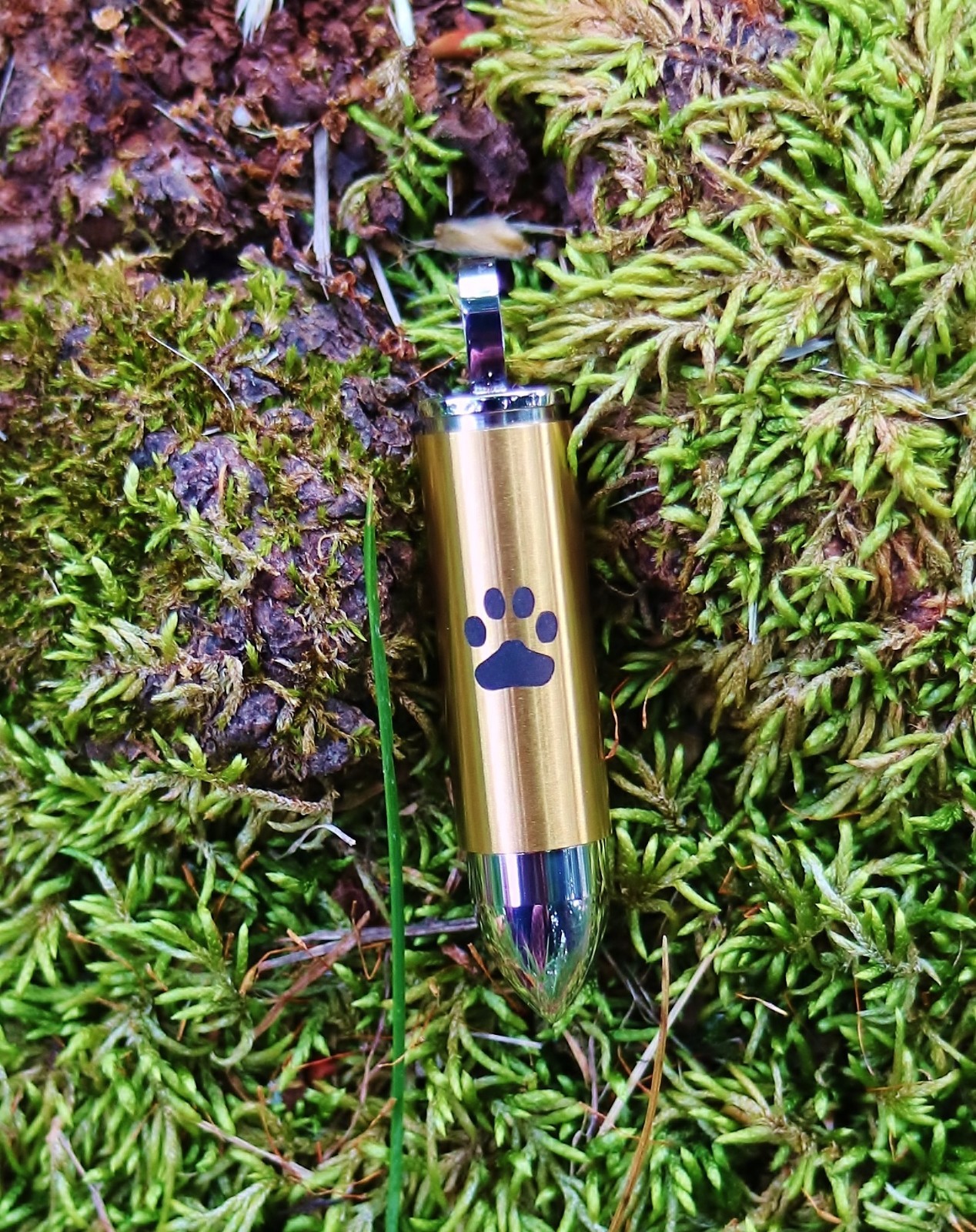 Keyring Urn .5″ Key Chain Mens Golden Bullet Cremation Pendant For Ash Pet Dog
