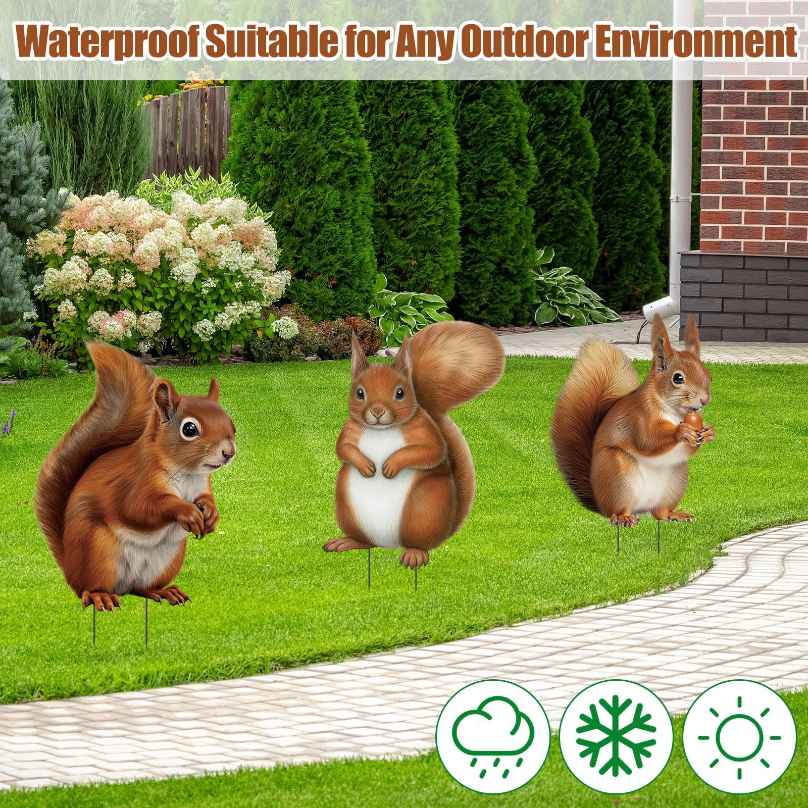 3 Pack Metal Squirrel Garden Stakes Spring Summer Outdoor Decorative Woodland…