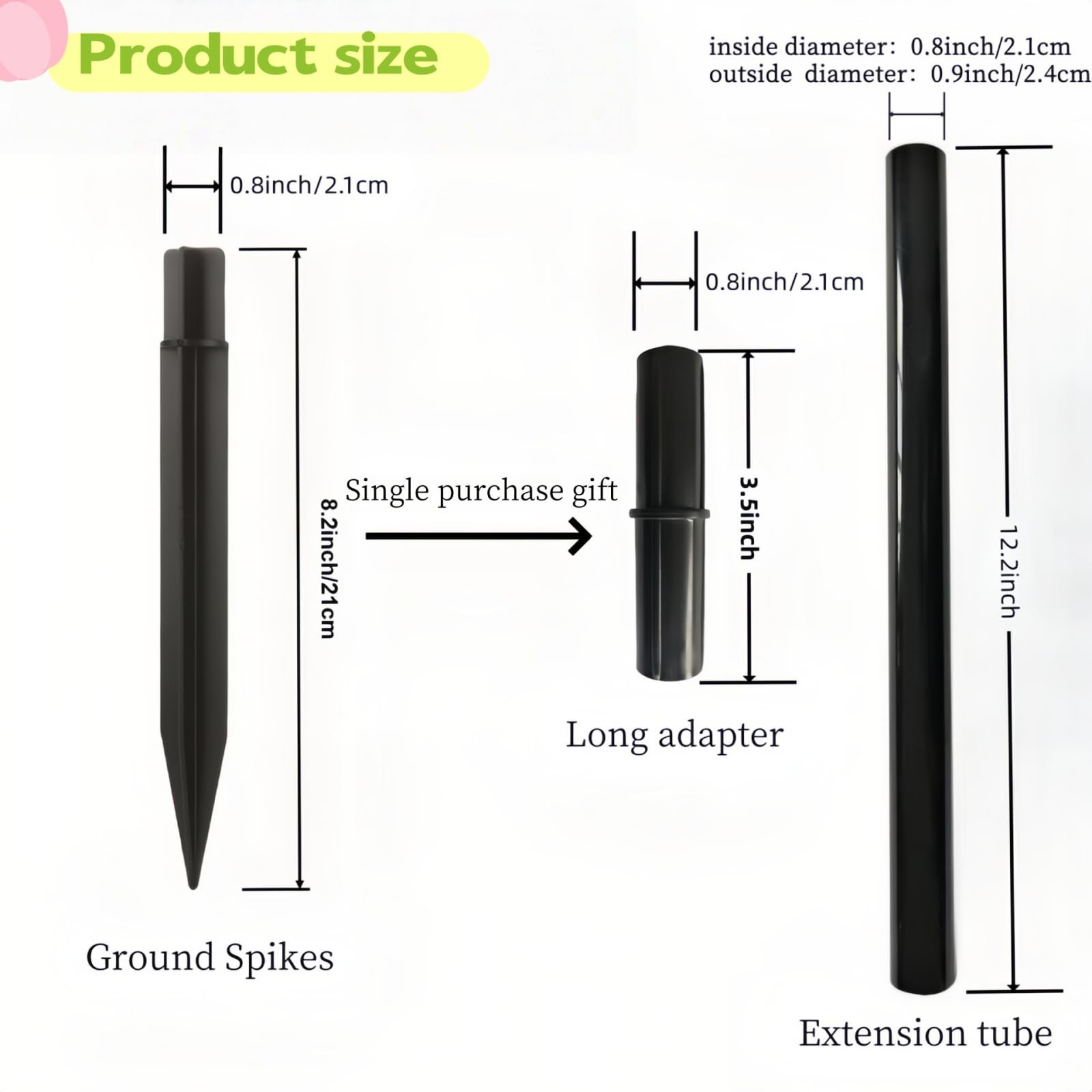 Durable 8.25″ Black ABS Solar Ground Spike for Garden/Path/Deck (0.83″ ID)