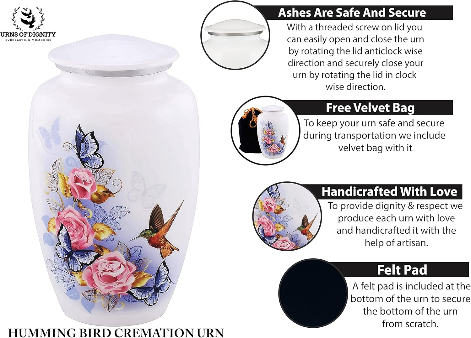 Butterfly with Humming Bird Adult Cremation Urns for Human Ashes – Decorative