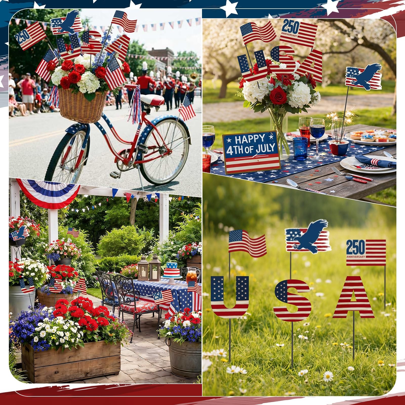 6 Pcs 12″ Patriotic Eagle Yard Sign – USA Flag Garden Stake for Independence Day