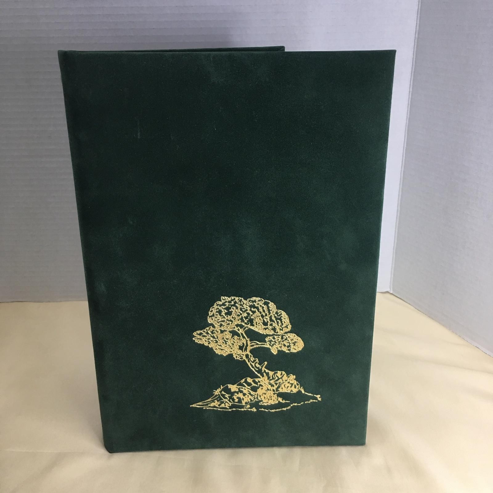 Green Velvet Funeral Guest Book Tree of Life 6 Ring Memorial Register