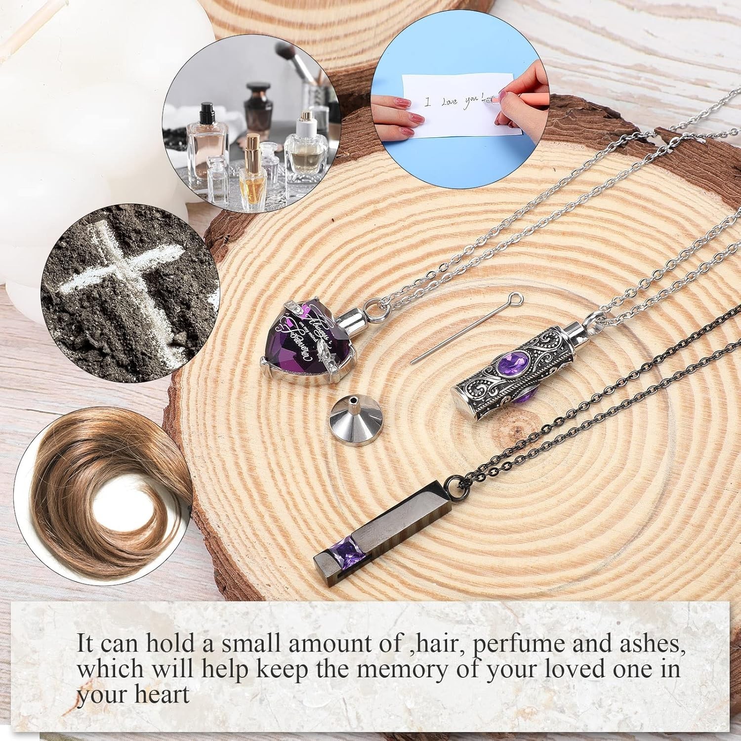 Elegant Memorial Pendant Set: 3 Cremation Urn Necklaces with Zircon Design