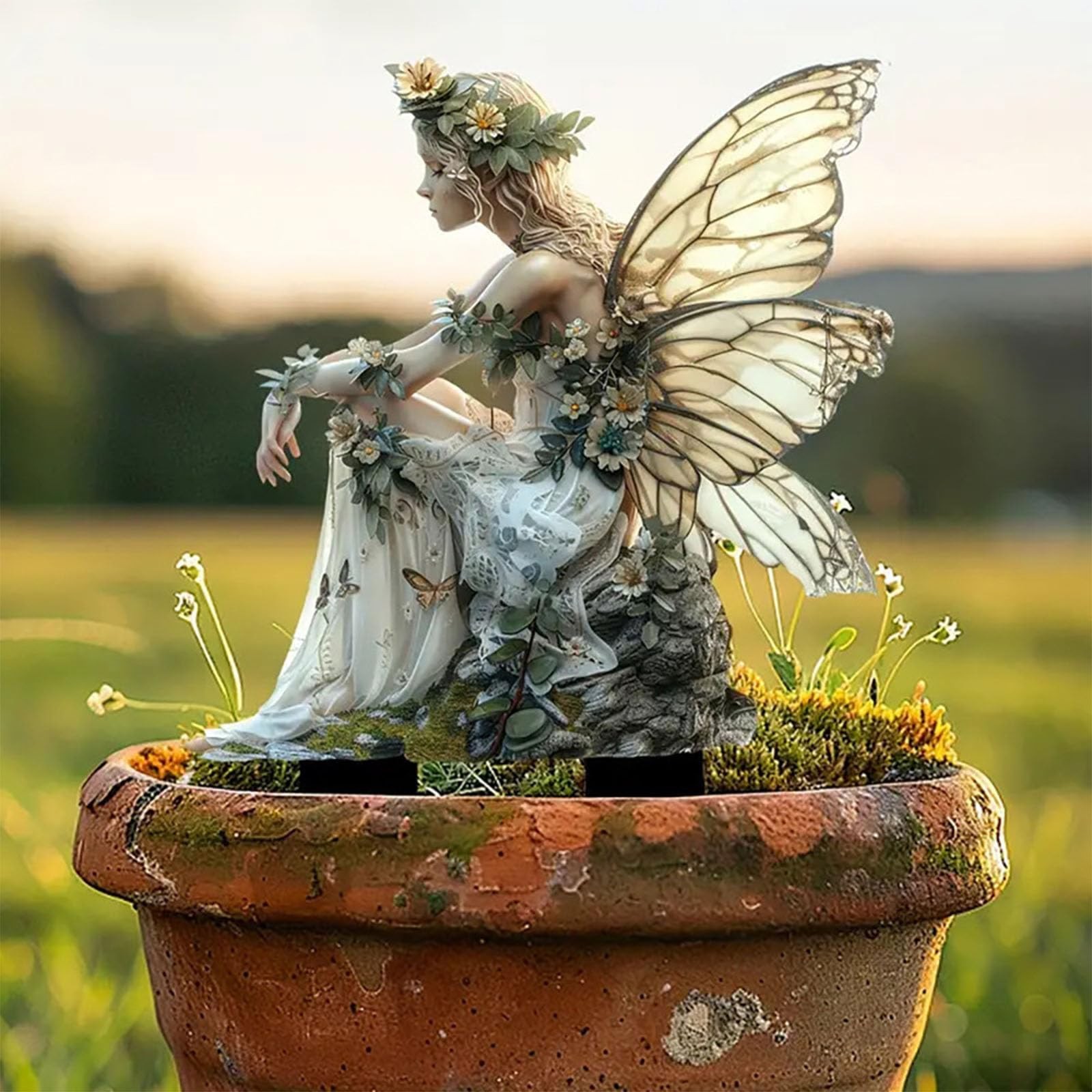 Fairy Garden Stake Decorative, 2D Flat Acrylic Flower Elf Decor Panel, Fairy …