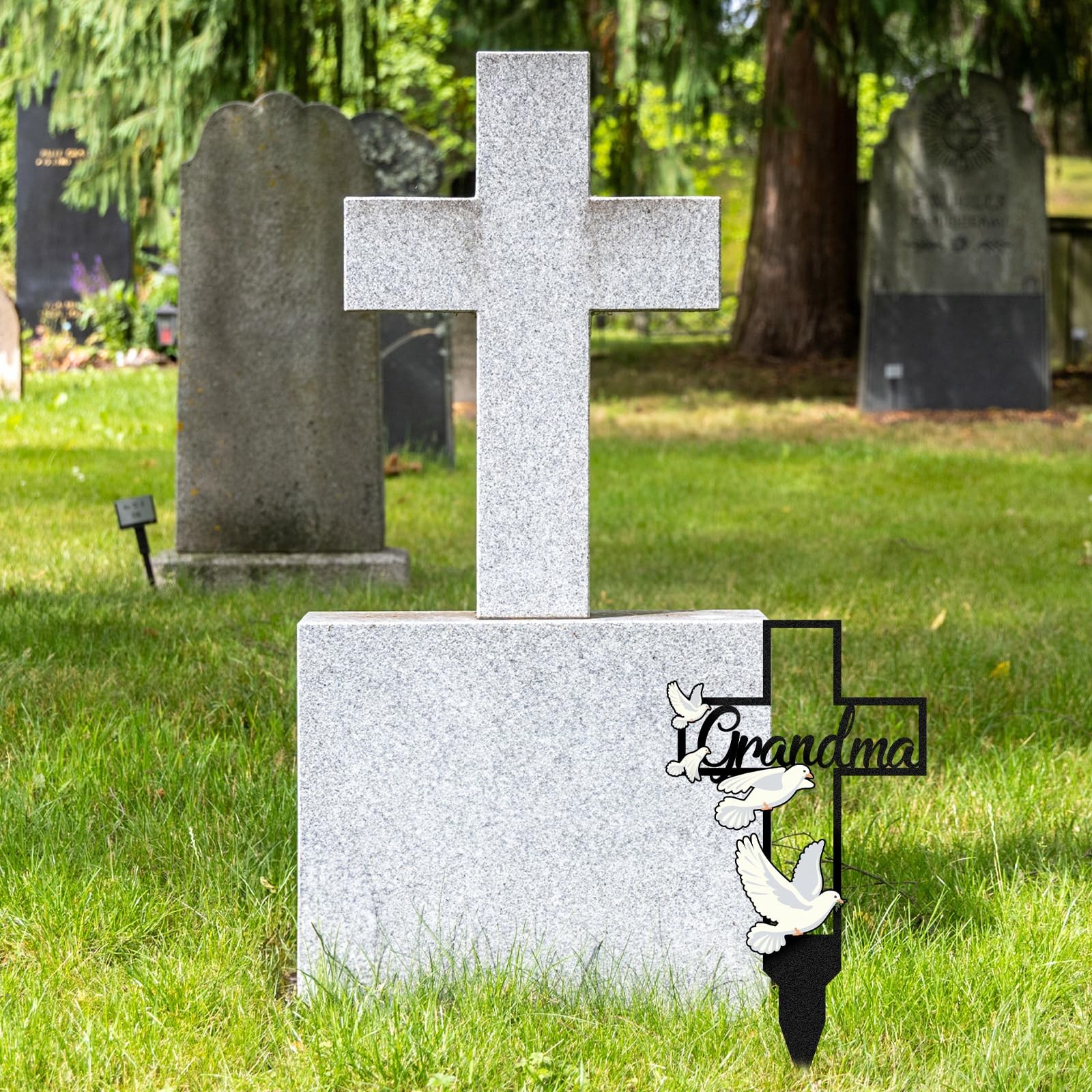 Cemetery Grave Decorations Metal Cross Remembrance Plaque & Waterproof Markers