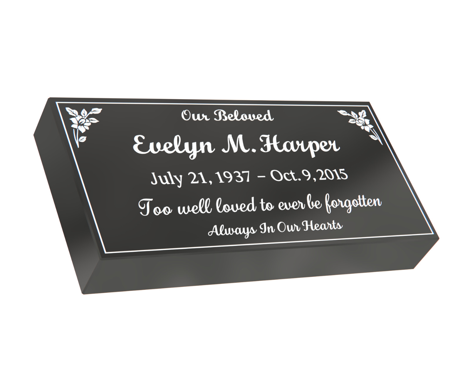 20x10x3 Black Granite Flat Marker – Personalized Engraved Memorial Stone