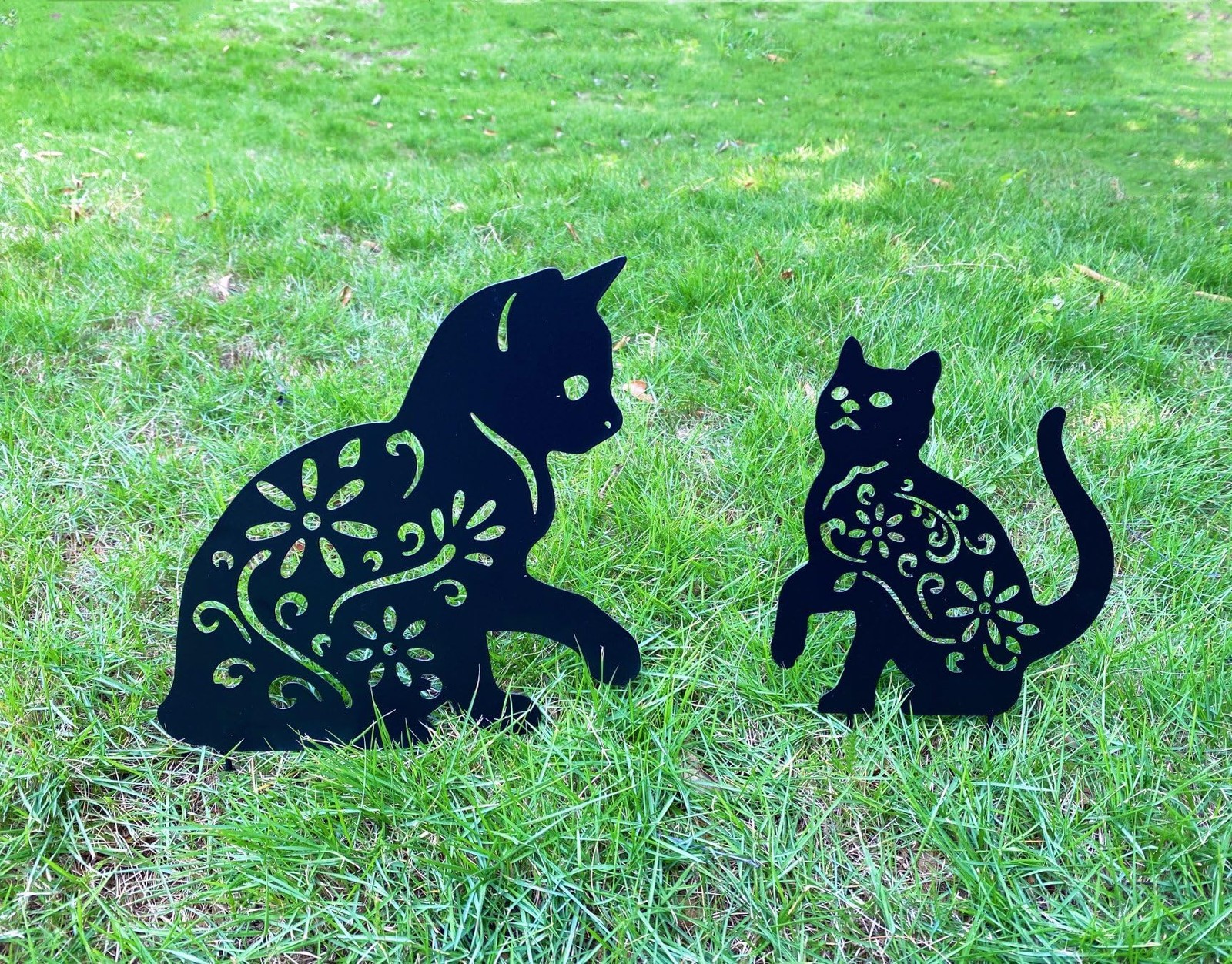 3 Pack Black Cat Garden Stake Decorative Metal Outdoor Yard Silhouette