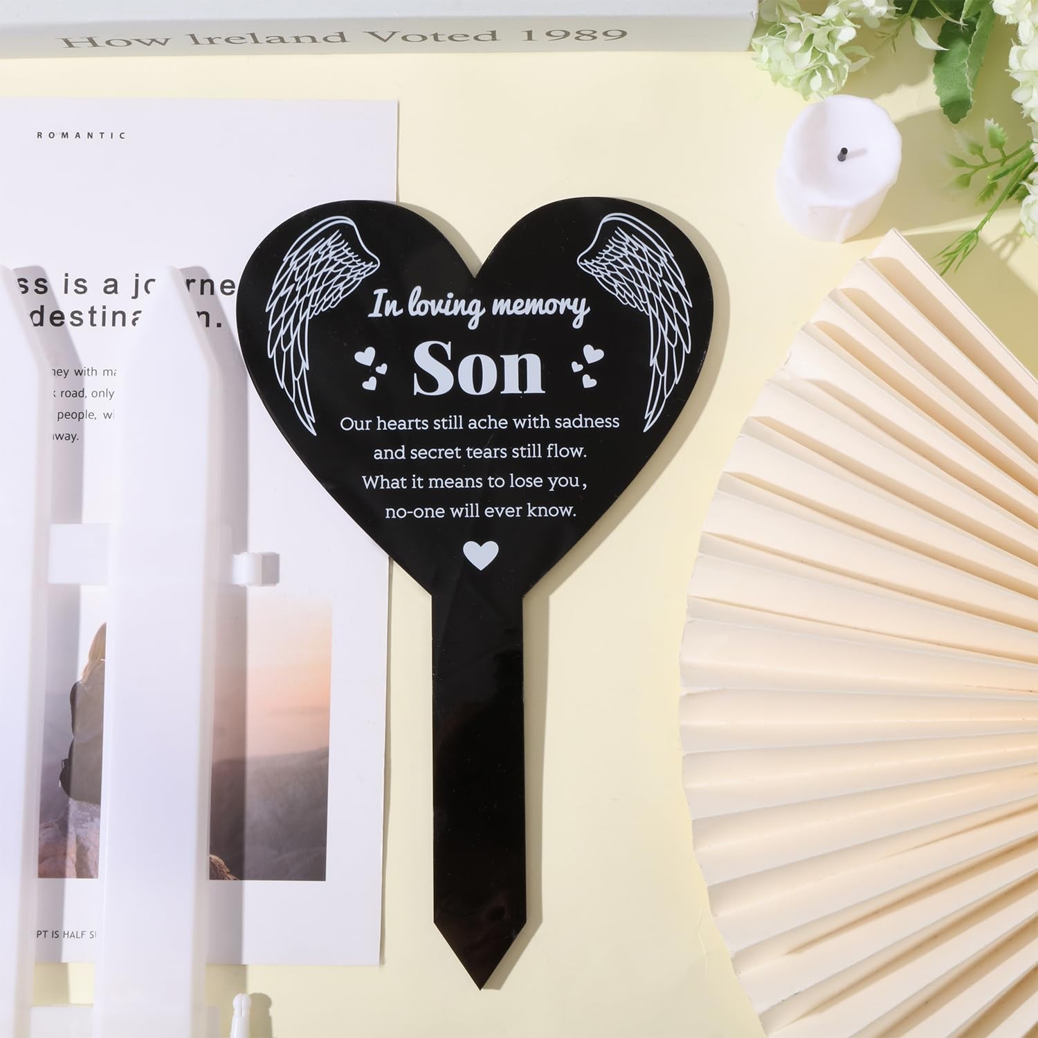 Heart Shape Son Garden Stake Memorial Remembrance Plaque Cemetery Acrylic Yard
