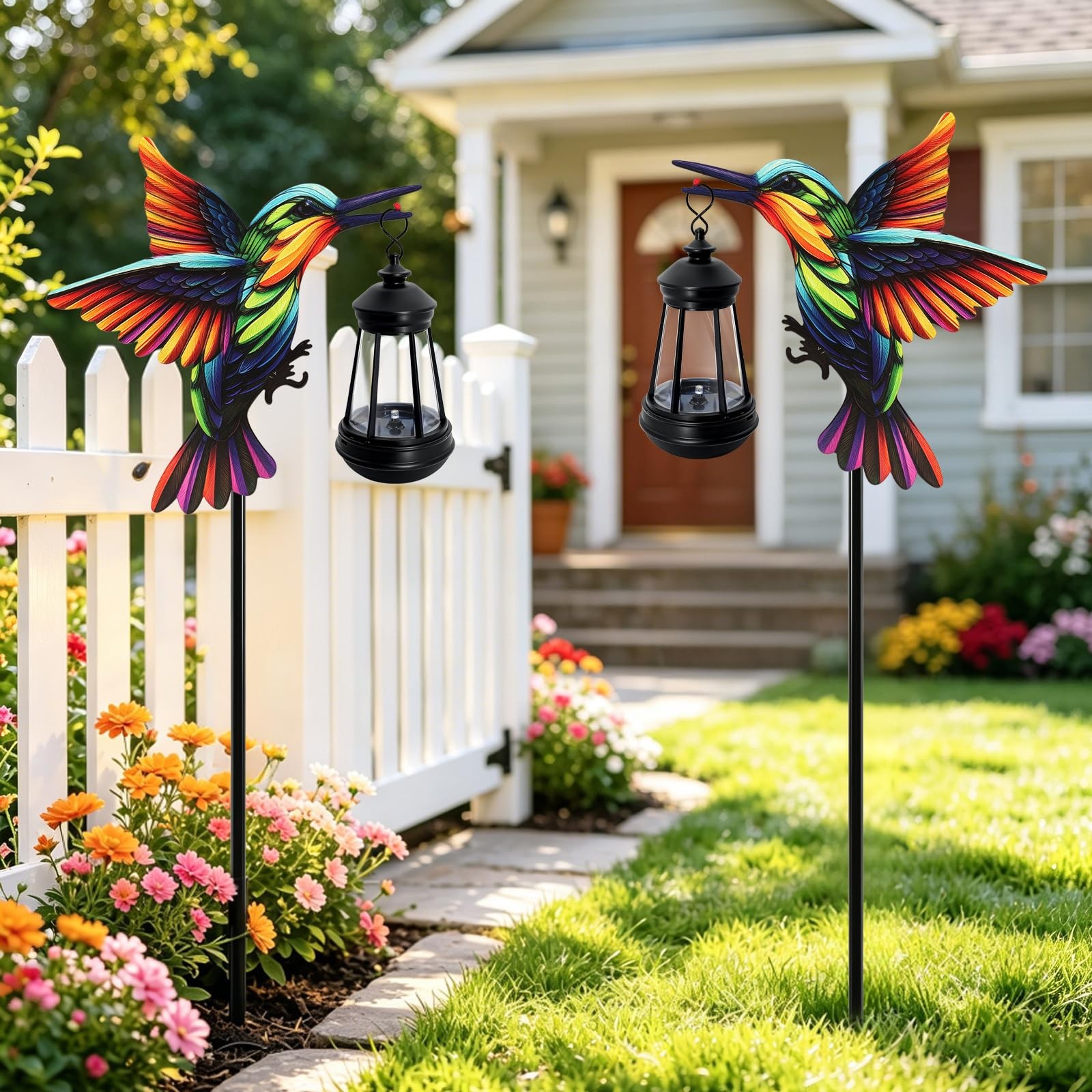 Solar Lights Outdoor Waterproof Hummingbird Garden Decor, 31in Metal Hummingb…