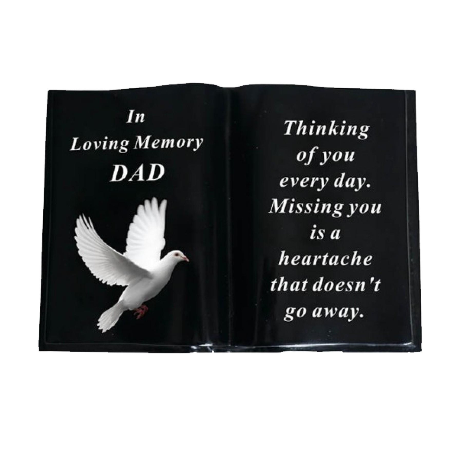 Graveside Memorial Open Book Ornament – Black with Dove – Dad