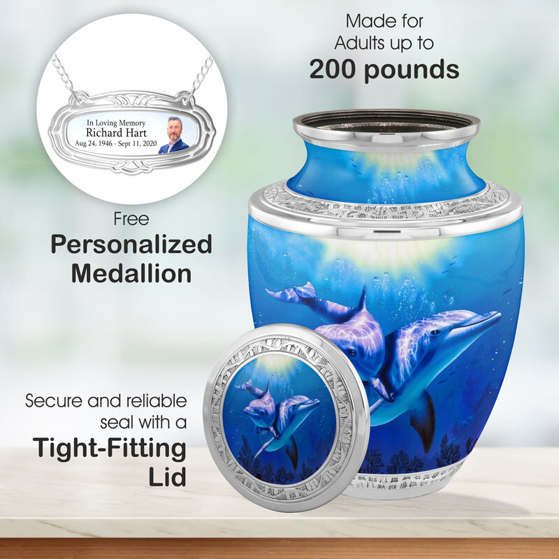 Personalized Medallion Dolphin Freedom Cremation Urns for Adult Ashes