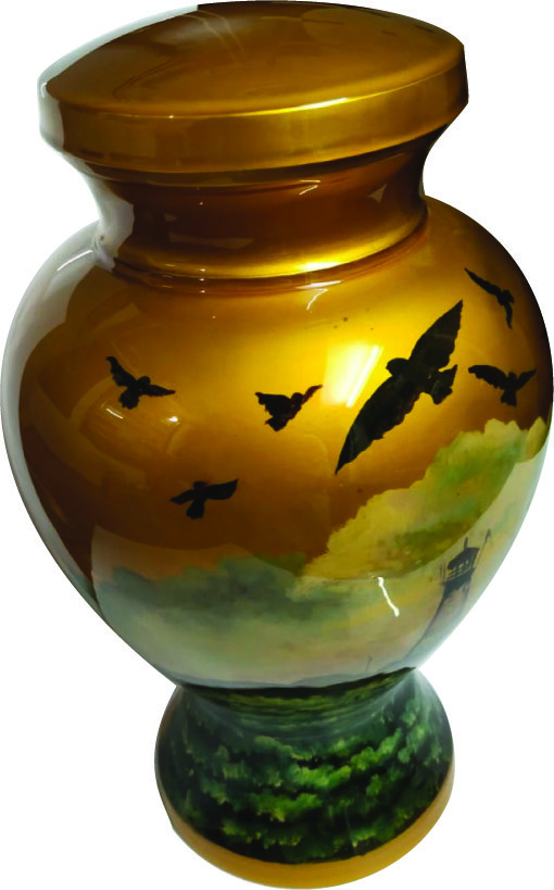12 inch FUNERAL URNS, HAND PAINTED, METAL ALUMINIUM,