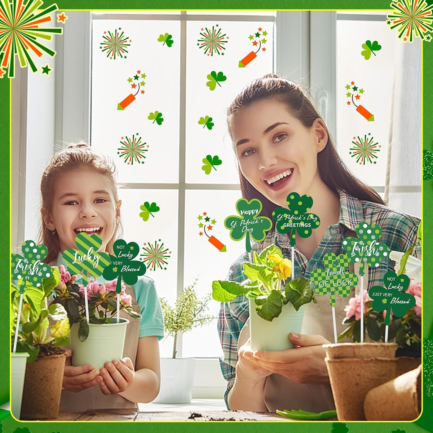 6 Pcs St Patricks Day Decorations Outdoor 13 Inch Stakes Metal Shamrock Decorati