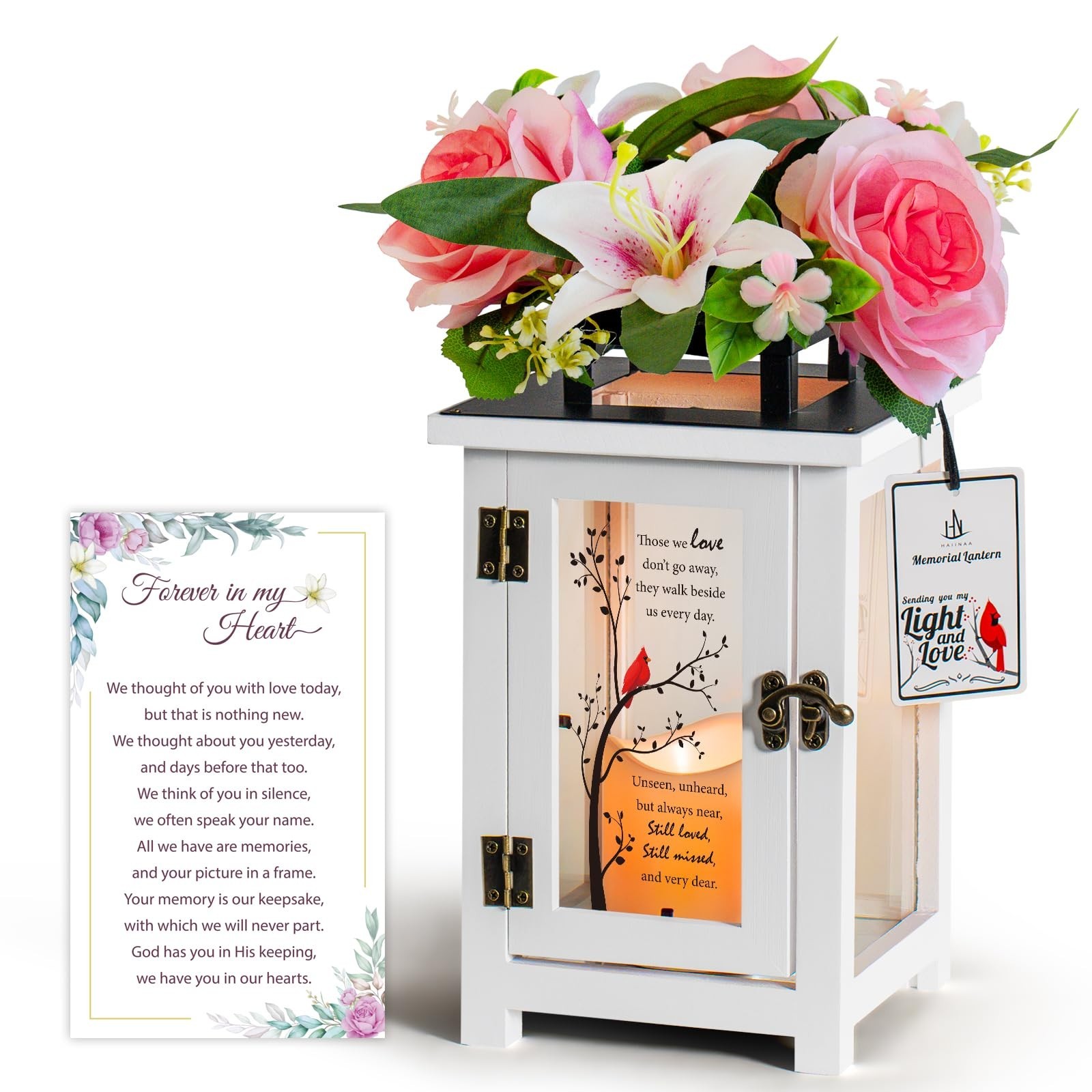 Sympathy Lantern with Lily Rose Flowers – Bereavement Gift for Loss of Loved One