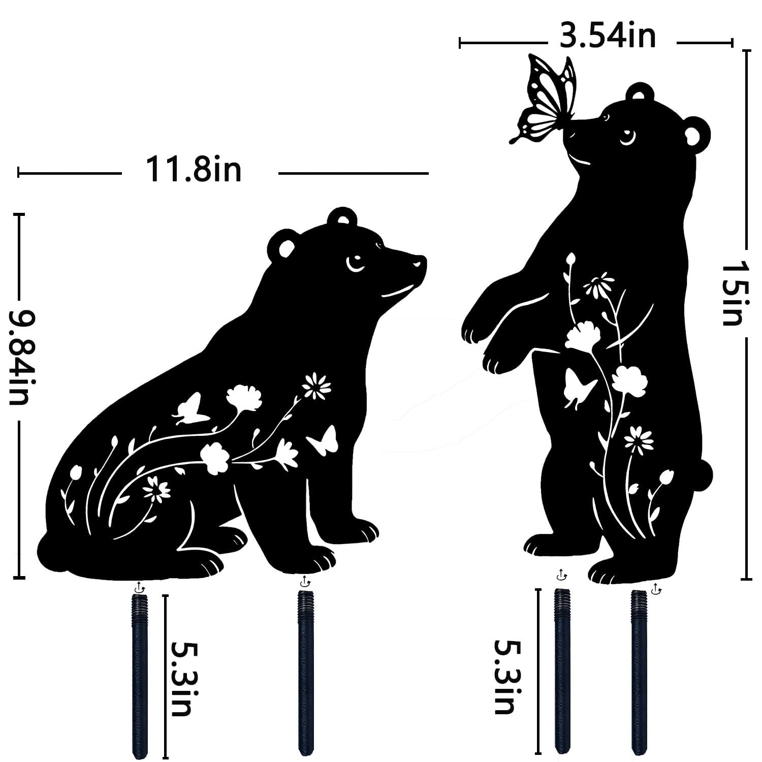 Bear Garden Decor for Outside, Metal Bear Decorative Garden Stakes Set of 2, …