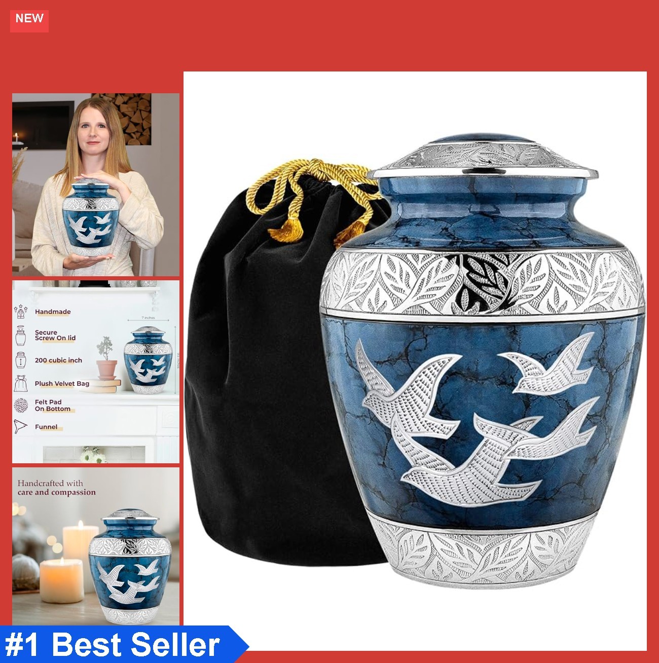 Cremation Urns for Human Ashes, Decorative Burial Urn for Adult Men & Women –