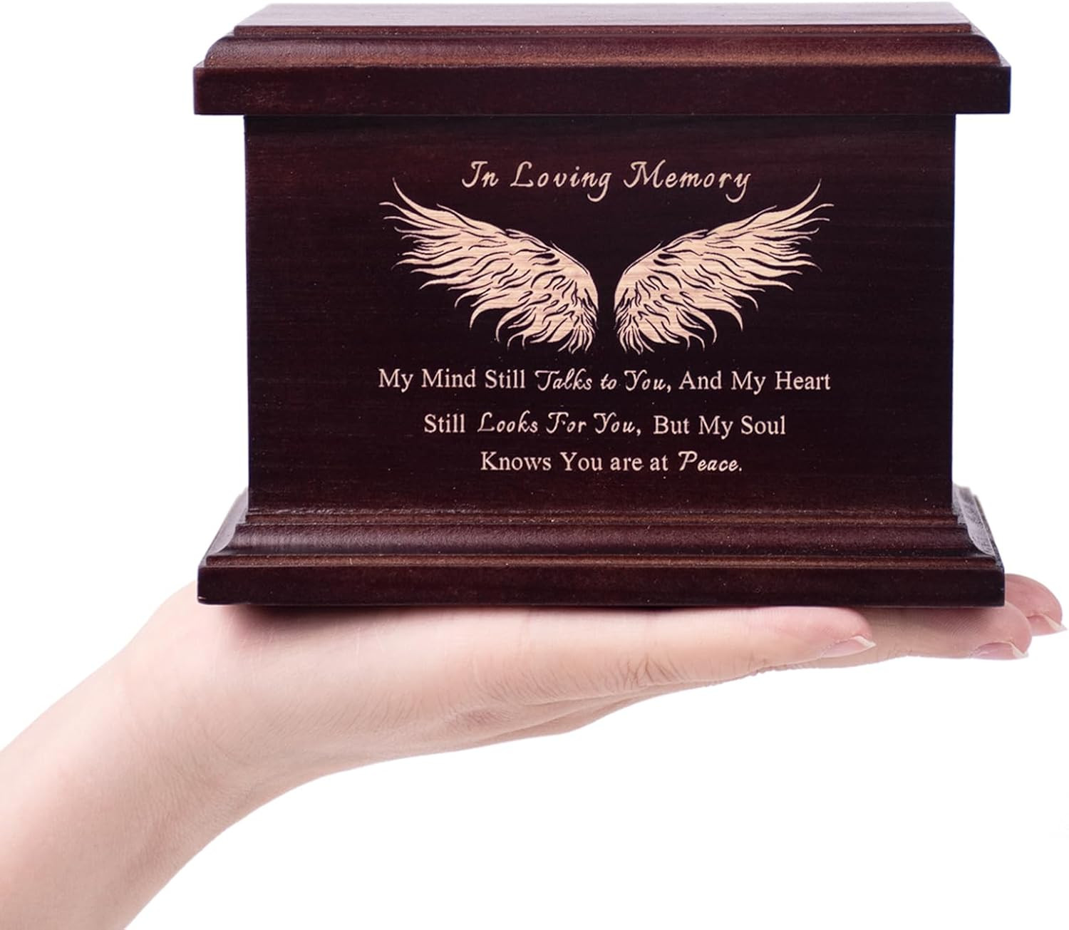 6 Inch Small Wooden Urn for Human Ashes – Keepsake Urn for Men & Women, Funeral