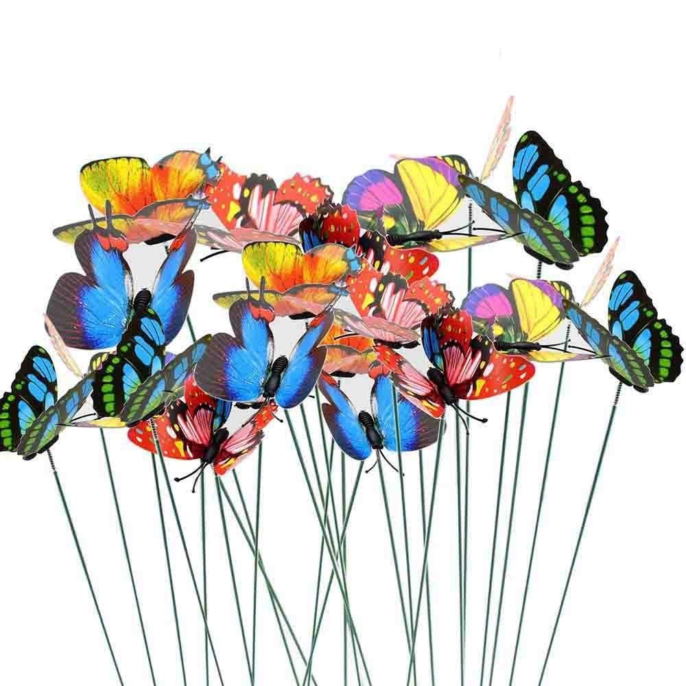 100pcs Butterfly Stakes Outdoor Yard Planter Flower Pot Bed Garden Decor Butt…