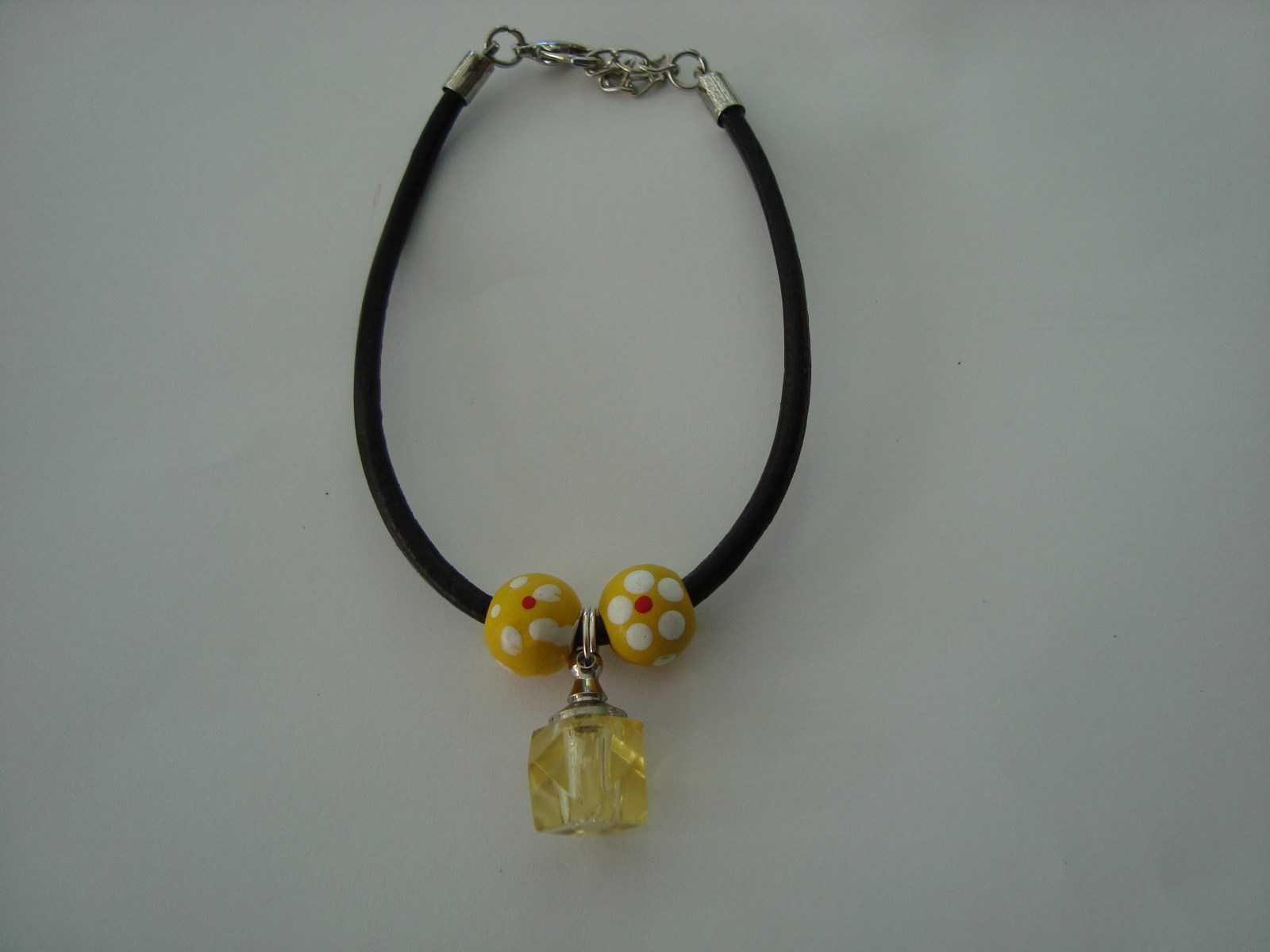 Memorial Keepsake Cremation Jewelry Ash Locket & Leather Bracelet yellow beads