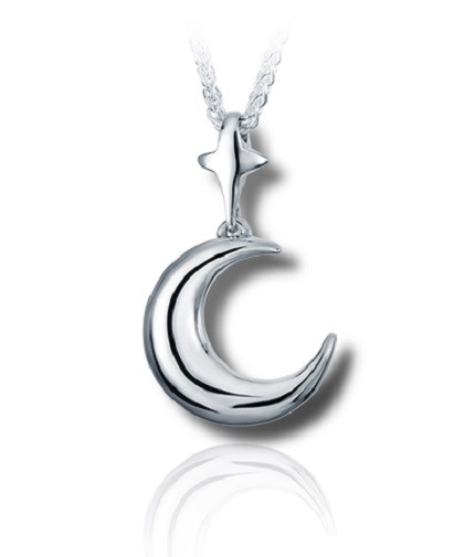 Sterling Silver Moon & Star Funeral Cremation Urn Pendant for Ashes