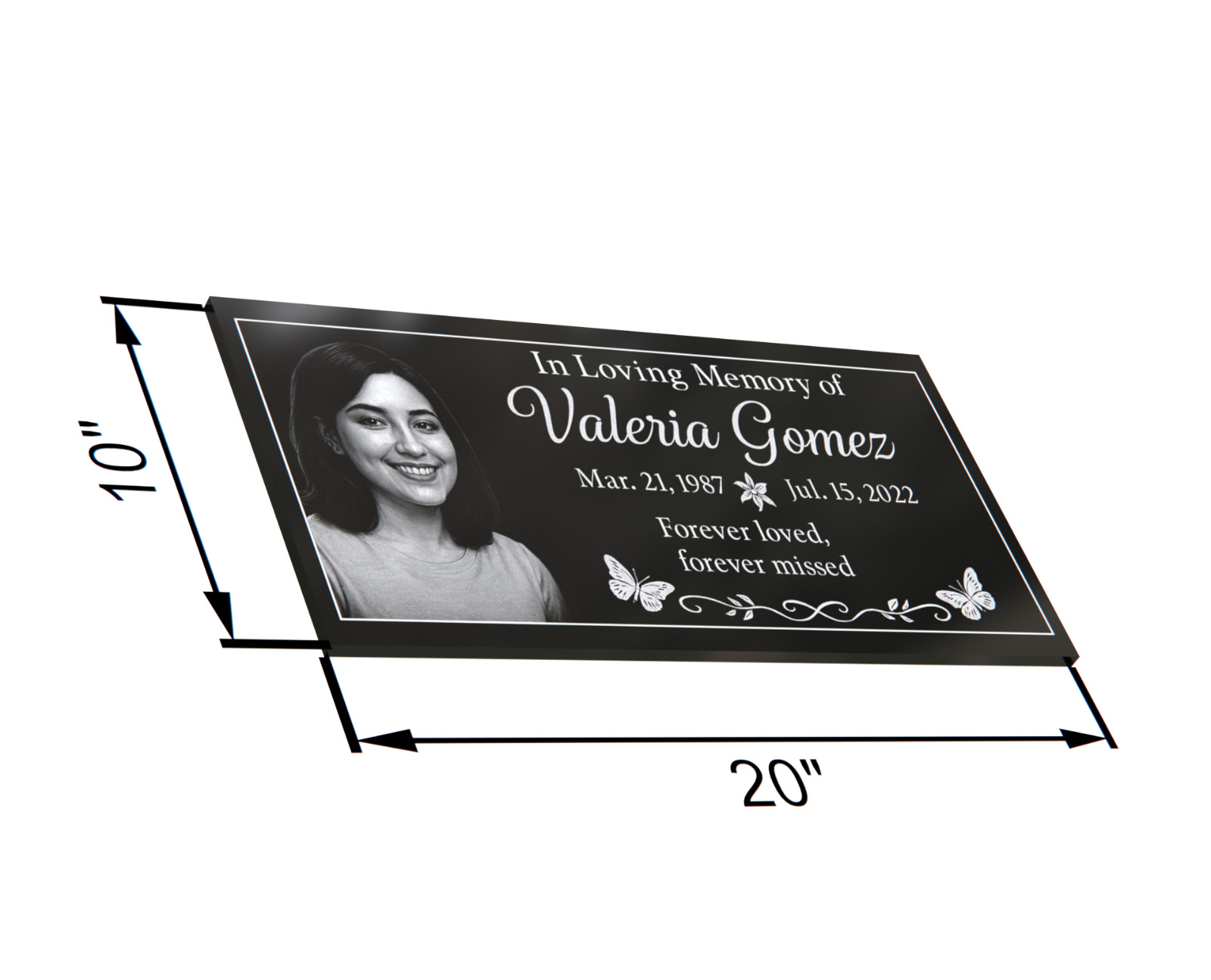 20×10×4″ Black Granite Grave Marker – Custom Portrait & Engraving
