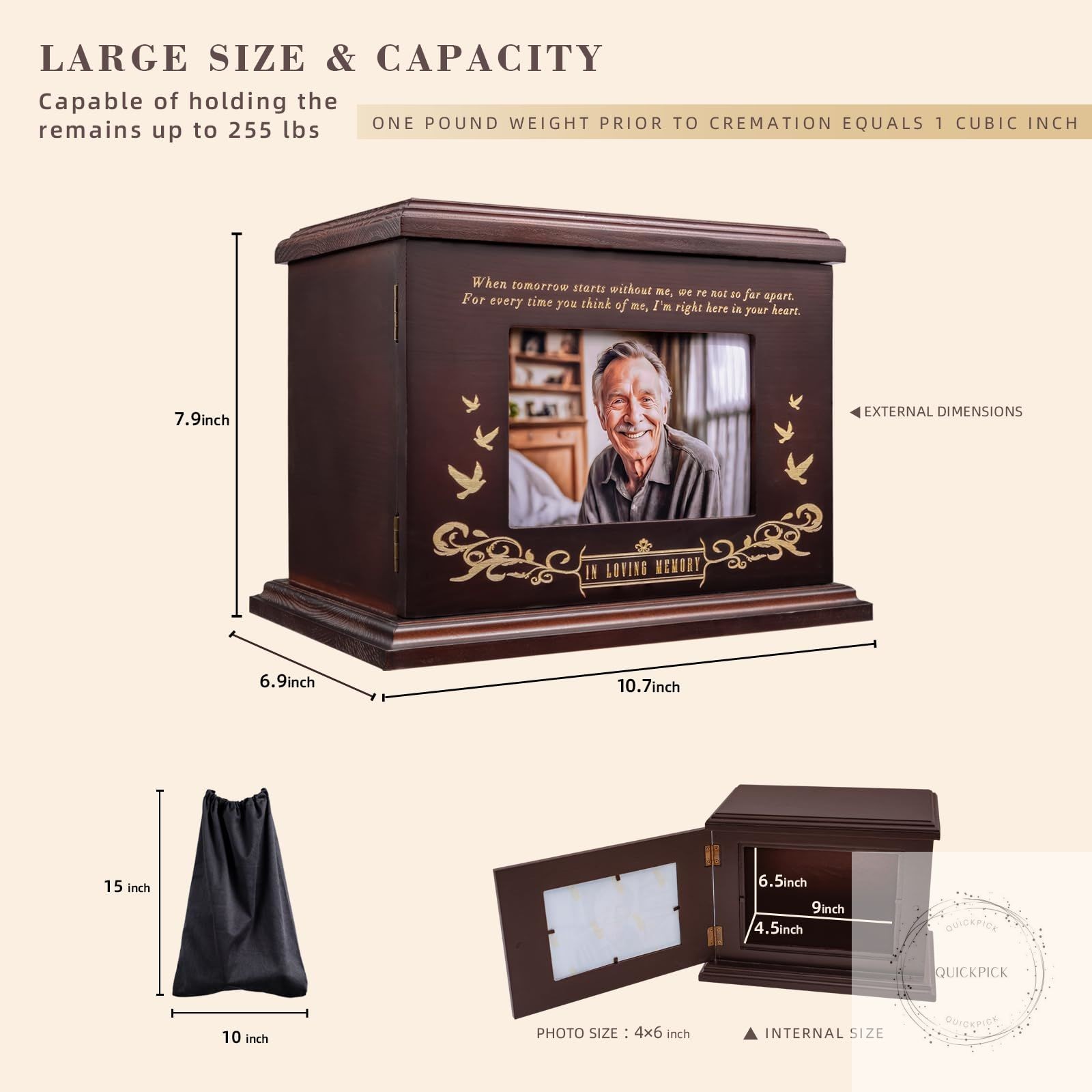 Cremation Urns for Human Ashes, Wooden Urn for Ashes Adult Male Female, Wooden