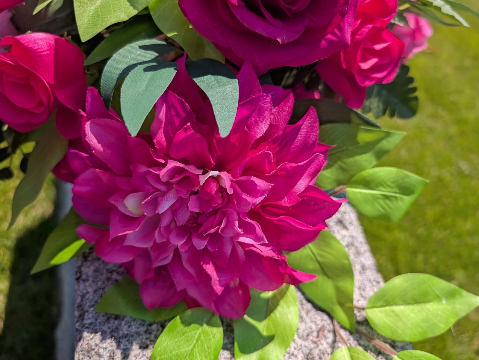 Hot Pink Cemetery Saddle, Memorial Flowers for Grave, Floral Headstone Saddle
