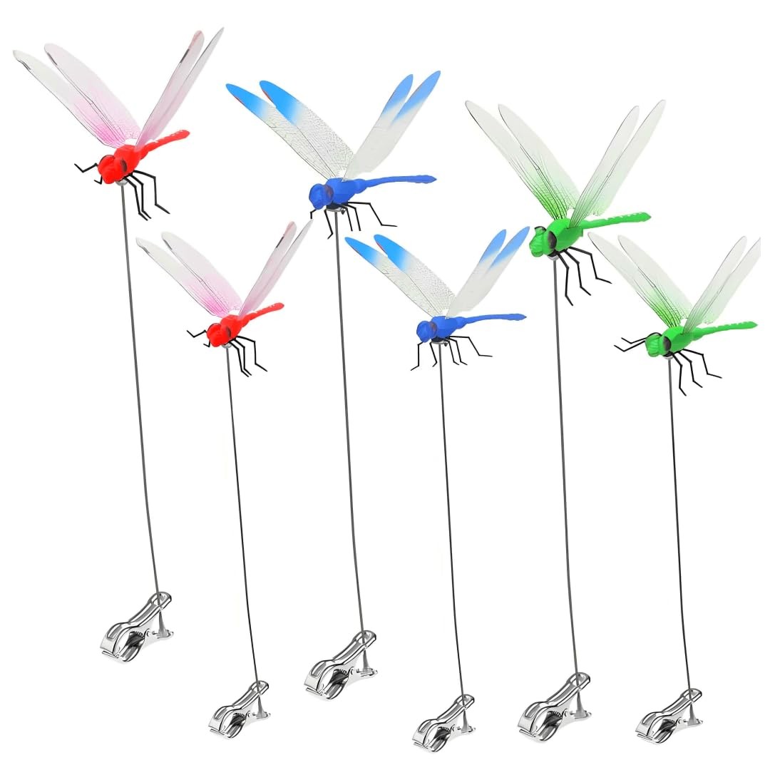 Dragonfly Garden Clips Fly Bird Deterrent Stakes Indoor Outdoor 6 Pack