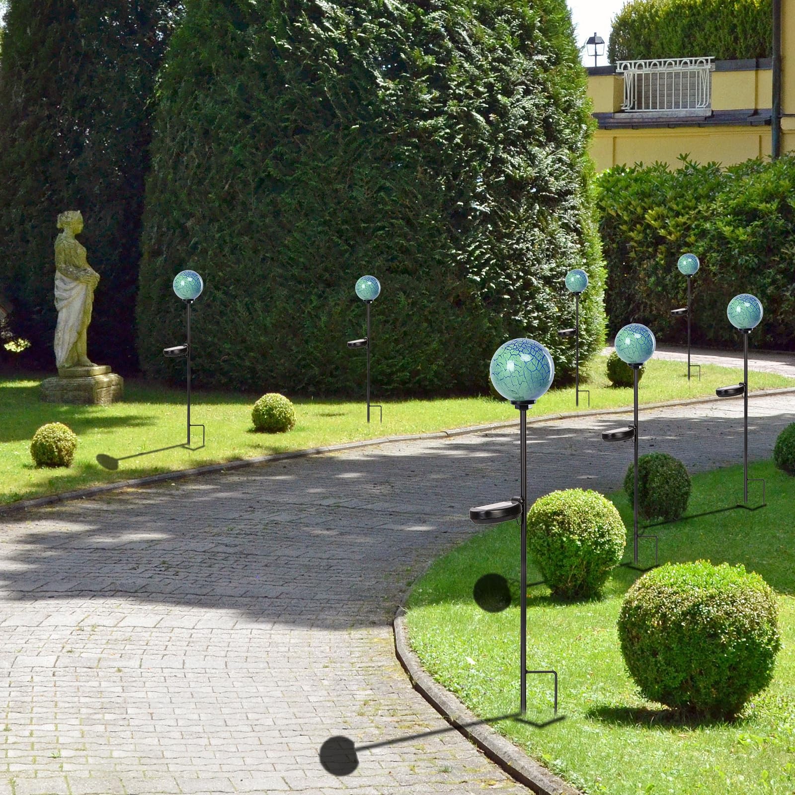 Solar Outdoor Decorative Swirl Solar Garden Stake Glaze Glass Garden Globe Li…