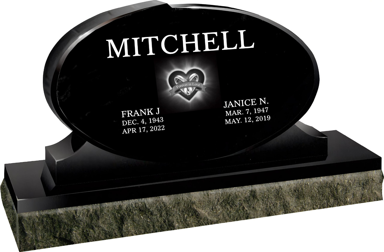 Cemetery headstone – oval – includes engraving- companion 2 names