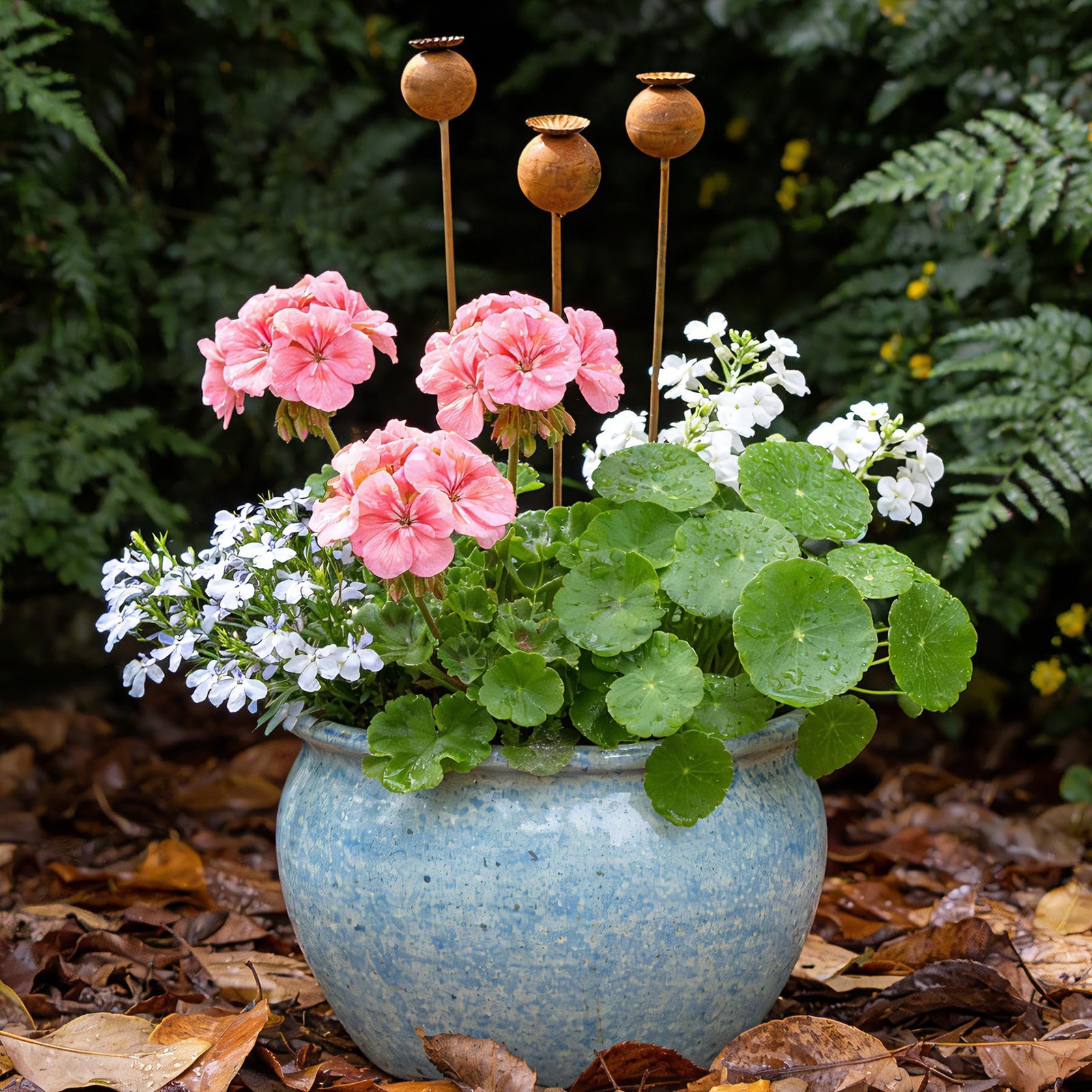 Metal Flowers for Outside – 3PCS Decorative Garden Stakes, Flower Bed Decorat…