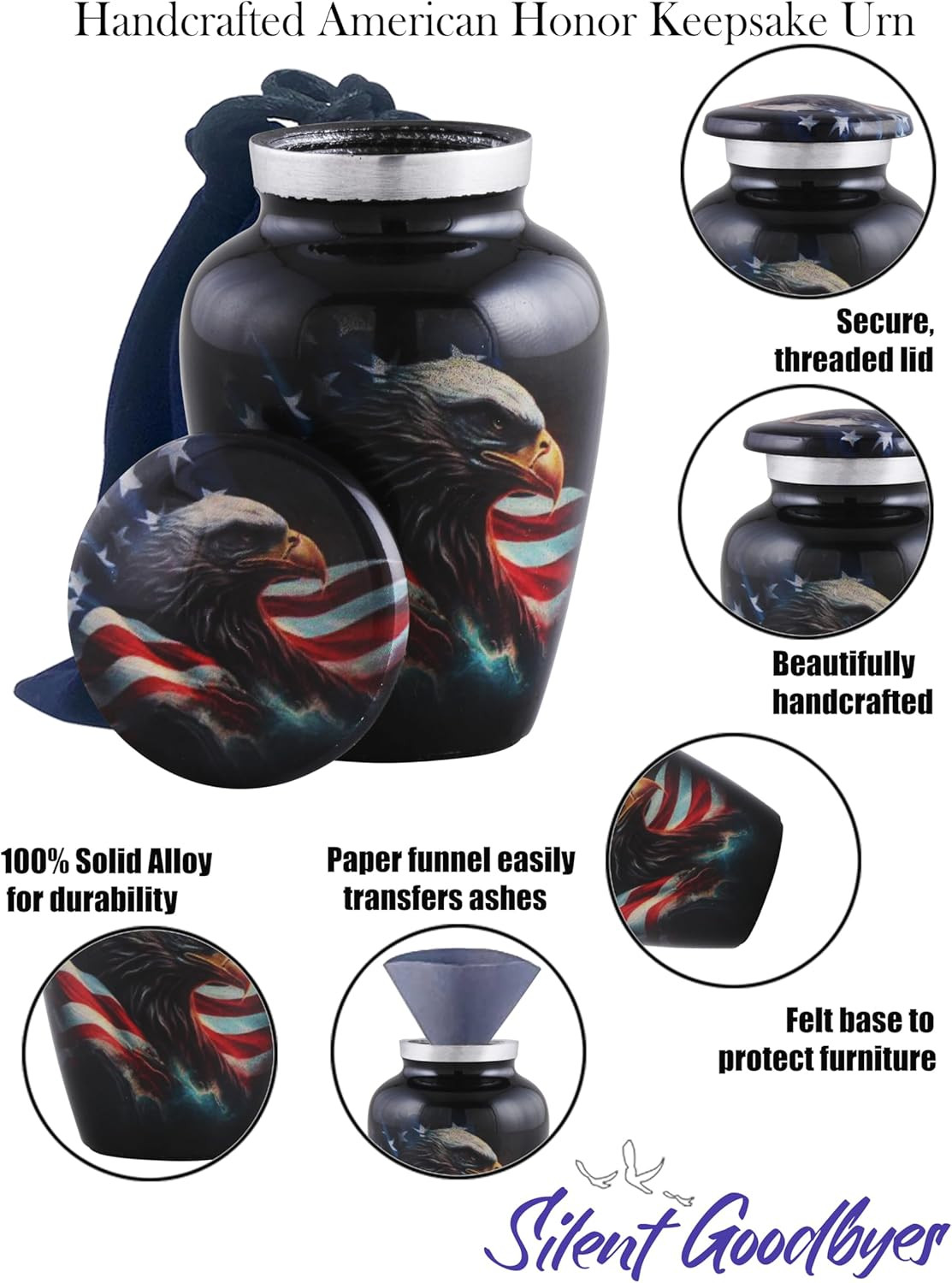 American Honor Keepsake Urn – American Flag & Eagle Mini Cremation Urns for Ashe