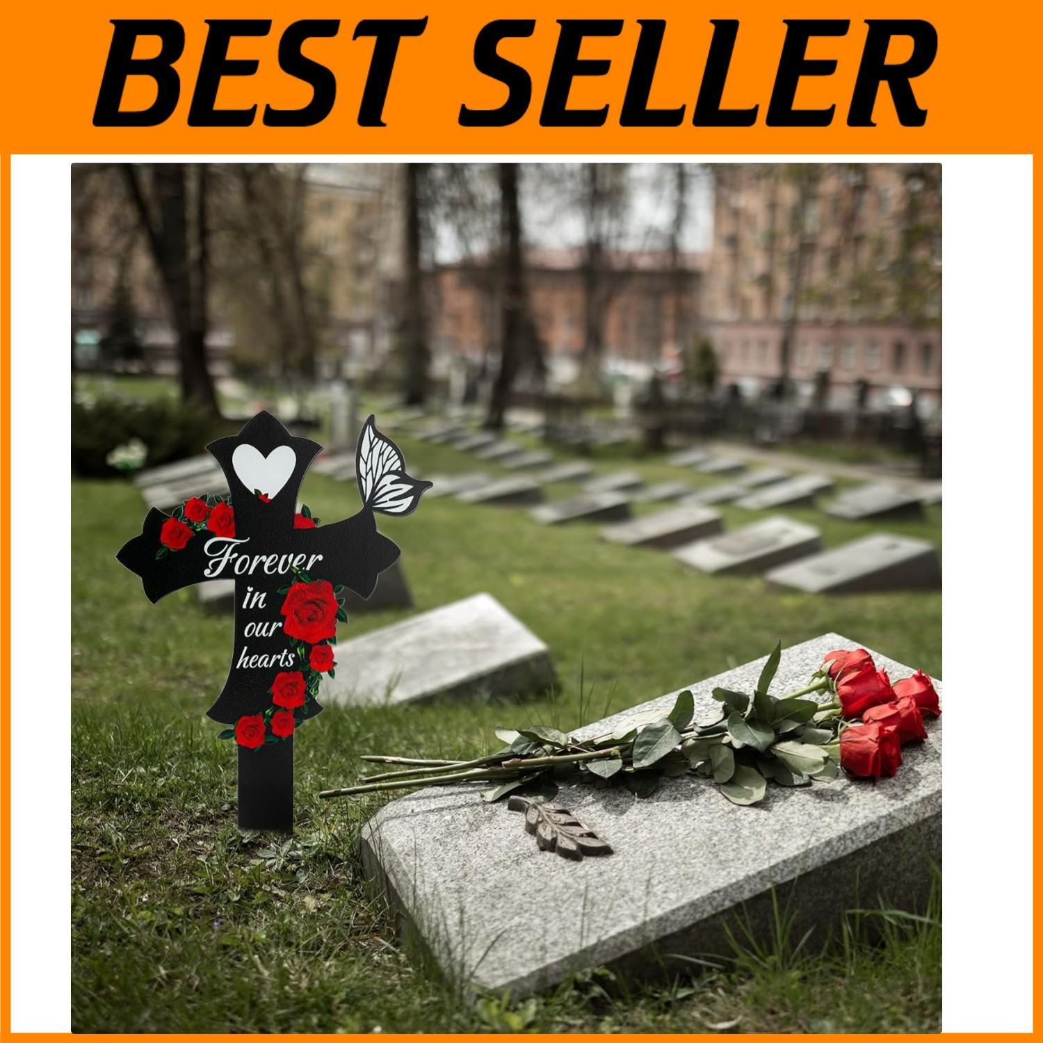 Cross Grave Markers 4Pcs Cemetery Decorations