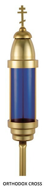 Orthodox Cross cemetery memorial light blue with offset spike