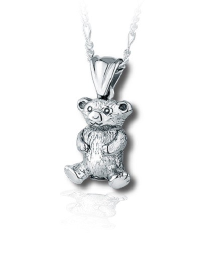 Sterling Silver Teddy Bear Funeral Cremation Urn Pendant for Ashes