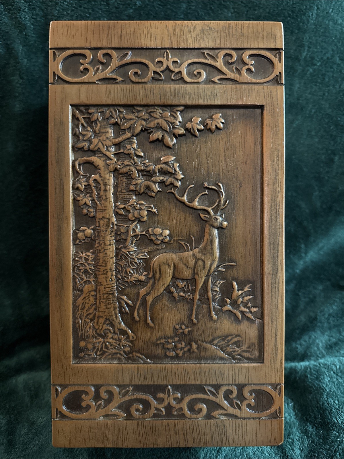 Wooden Cremation Urn with a Deer in the Forest Carved on the Front (xl)250lbs