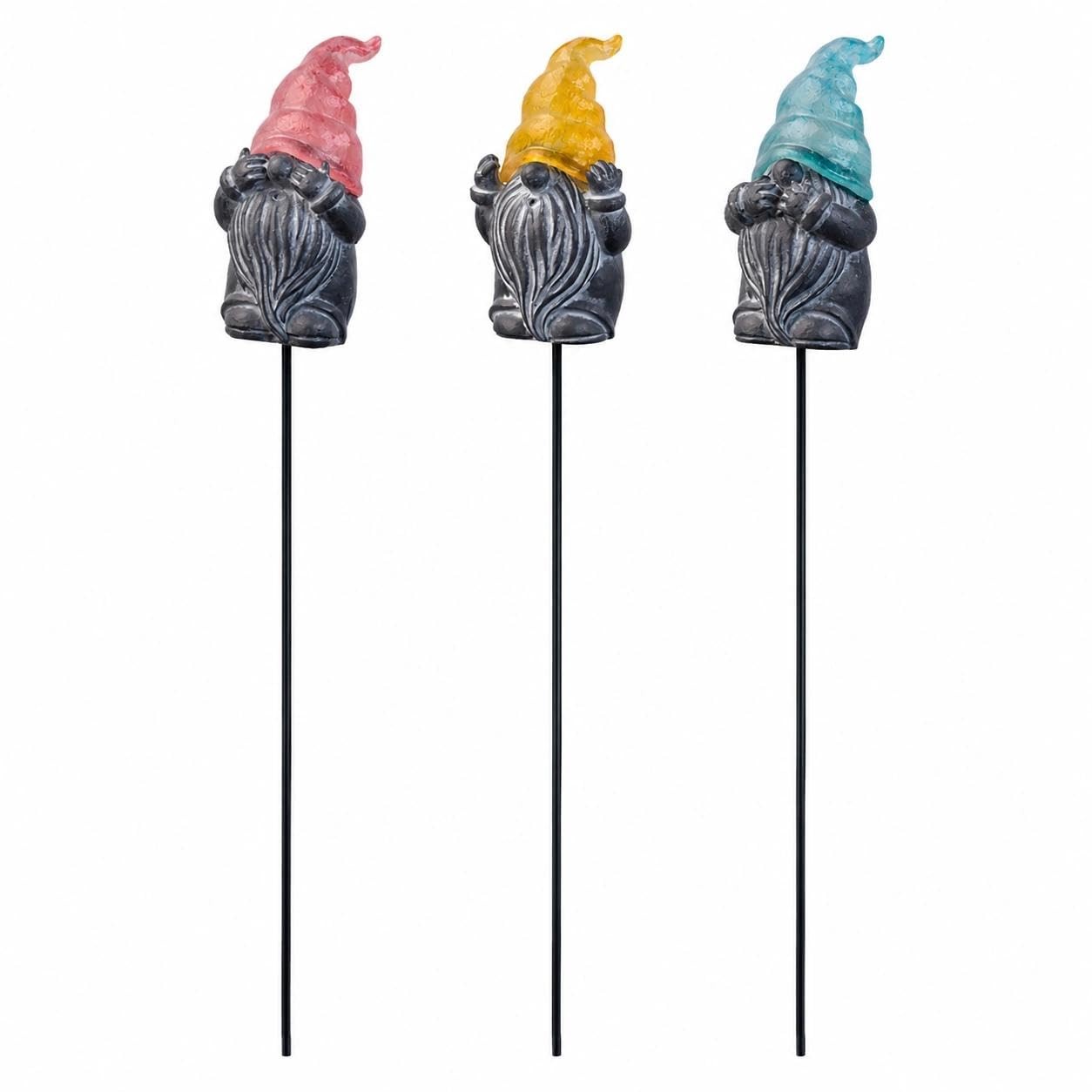 Set of 3 Gnome Garden Stakes, Cute Resin Garden Gnomes with Metal Stakes, Col…