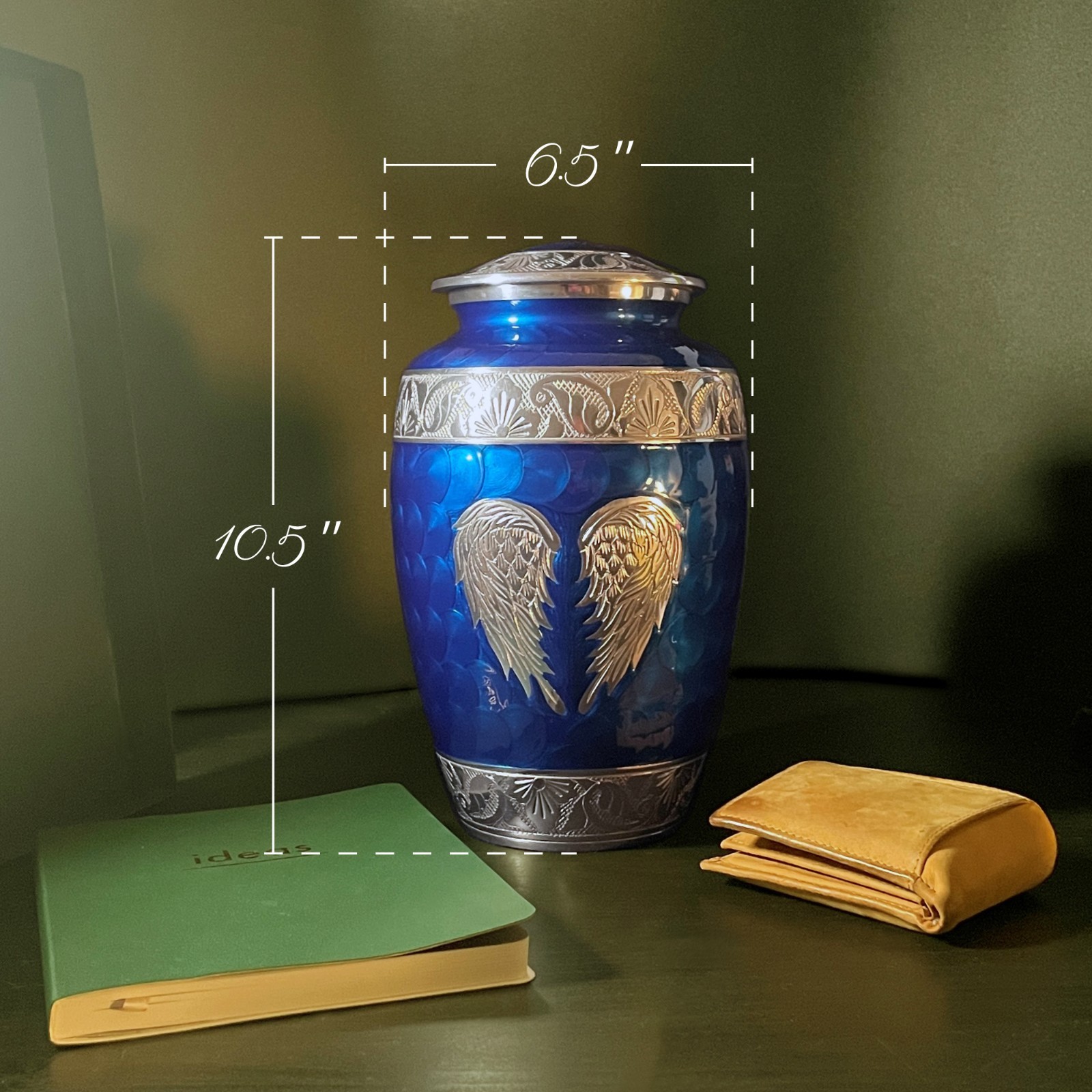 Navy Blue Angel Wings Cremation Urn: Large Memorial Urn for Ashes (200 Lbs)