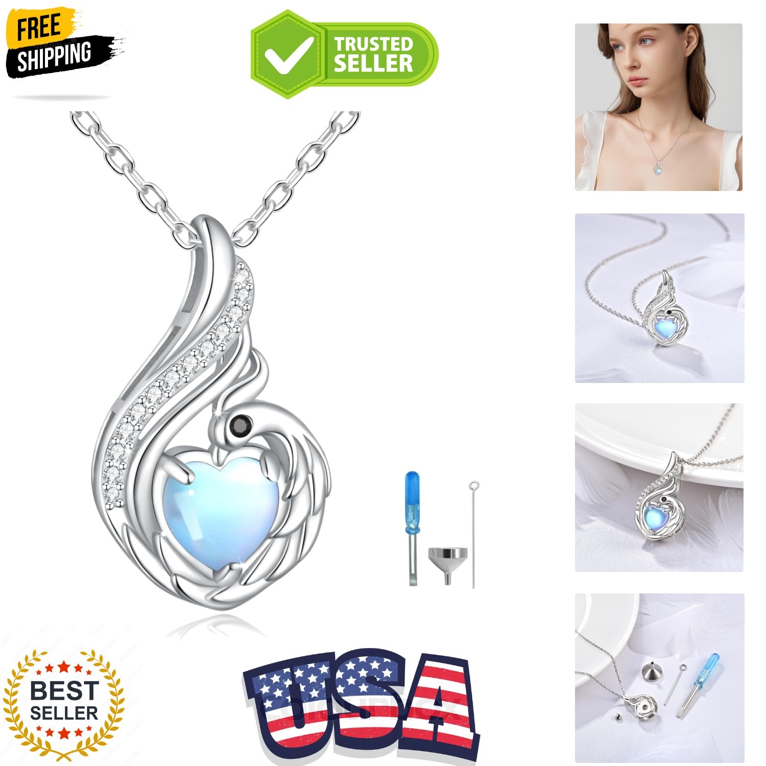 Cremation Jewelry 925 Sterling Silver Teardrop Urn Necklace for Ashes Heart S…