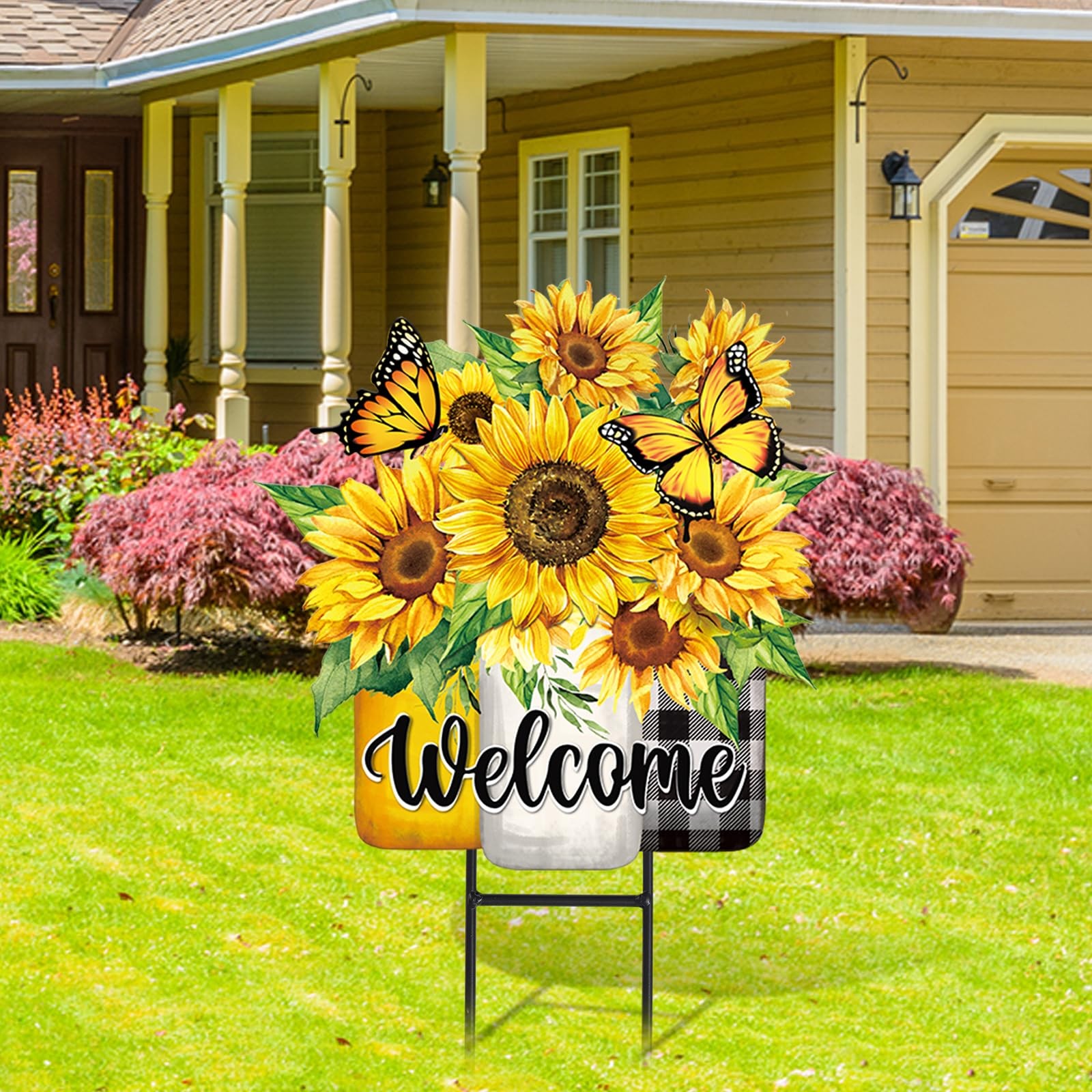 Metal Garden Stakes – Summer Sunflower Welcome Sign for Lawn & Porch Decor