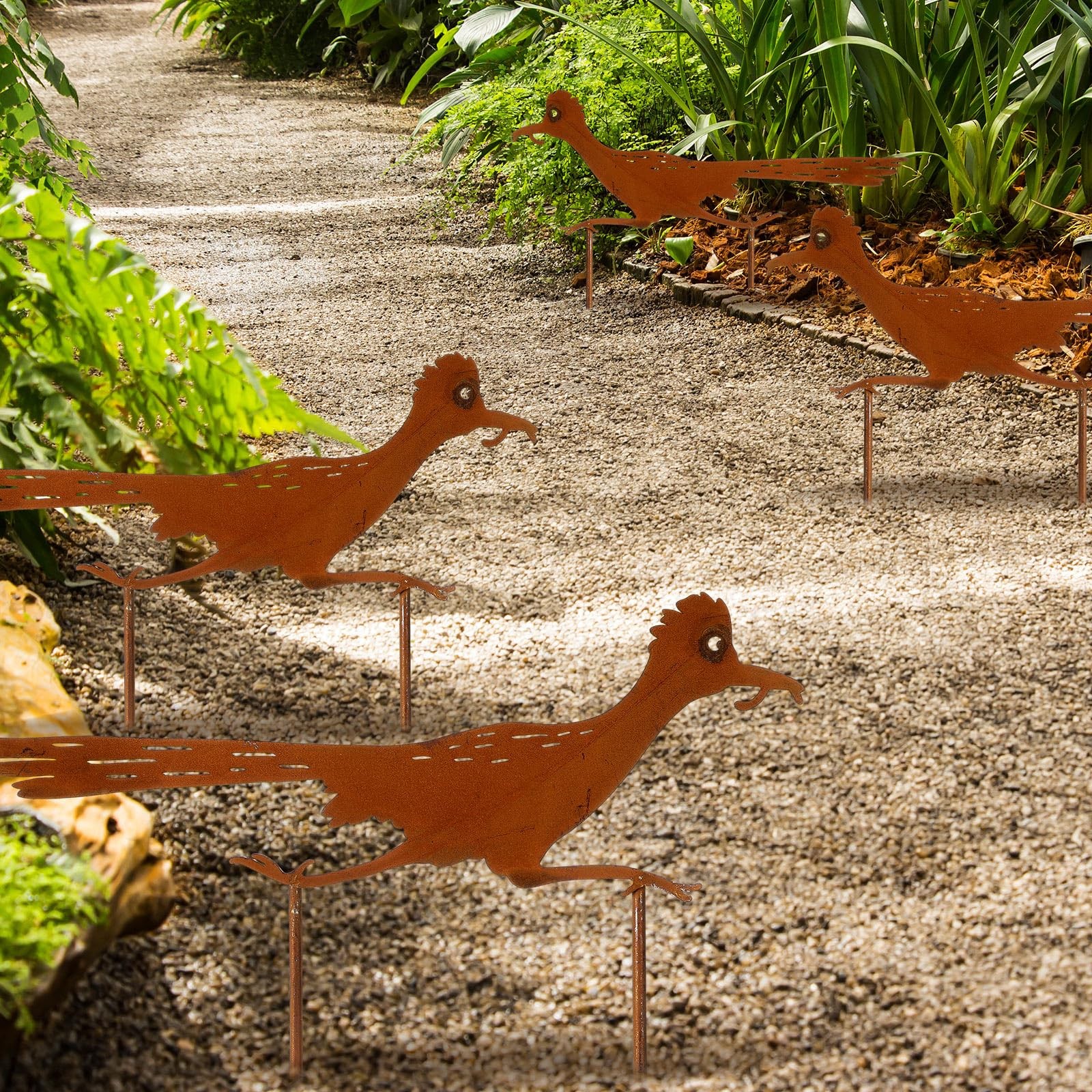 4 Pcs Metal Roadrunner Yard Art Southwest Decor Roadrunner Rusty Paint Garden…