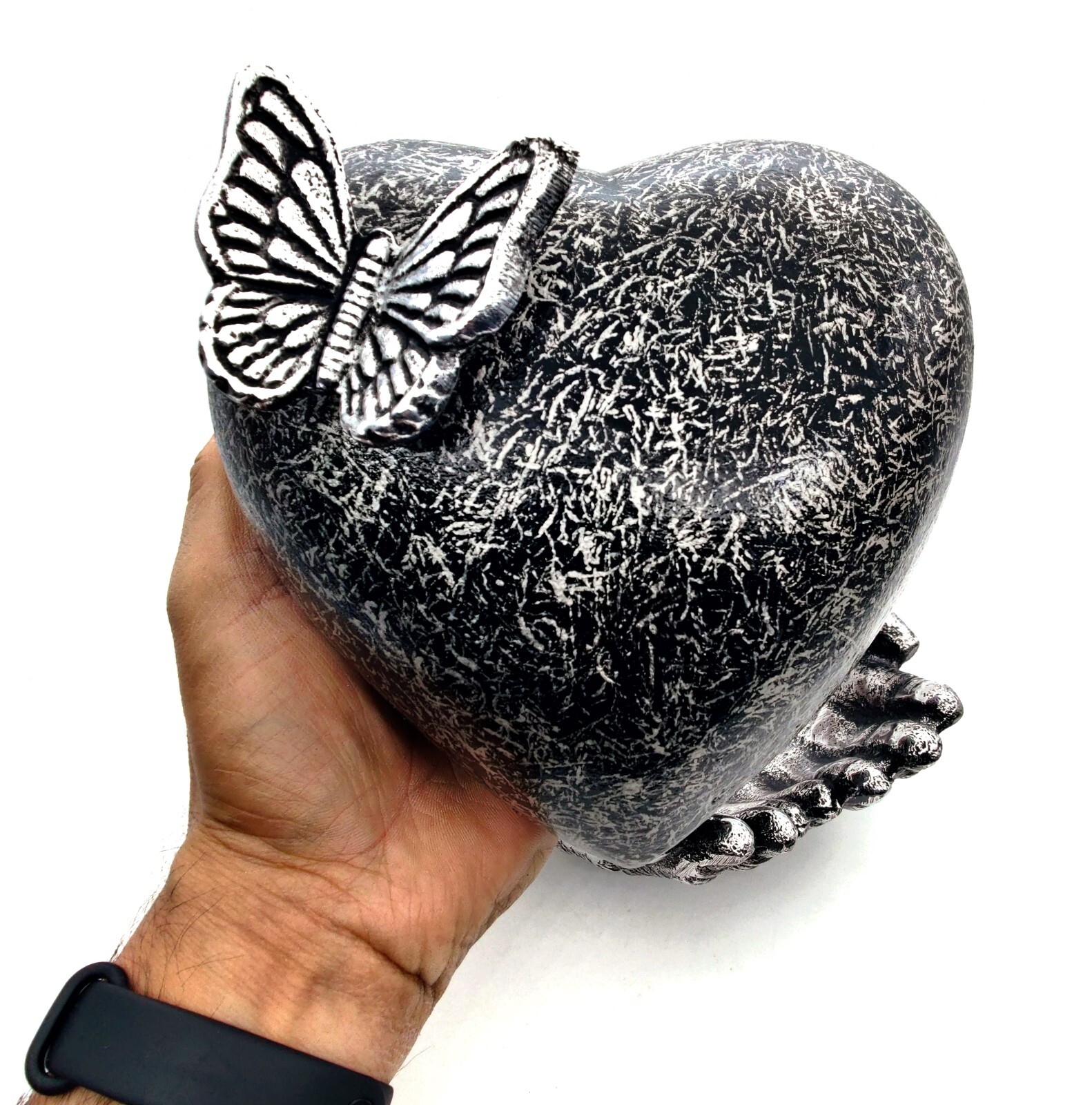 Butterfly Heart Cremation Urn for Ashes with Hand Shape Stand Memorial Keepsake