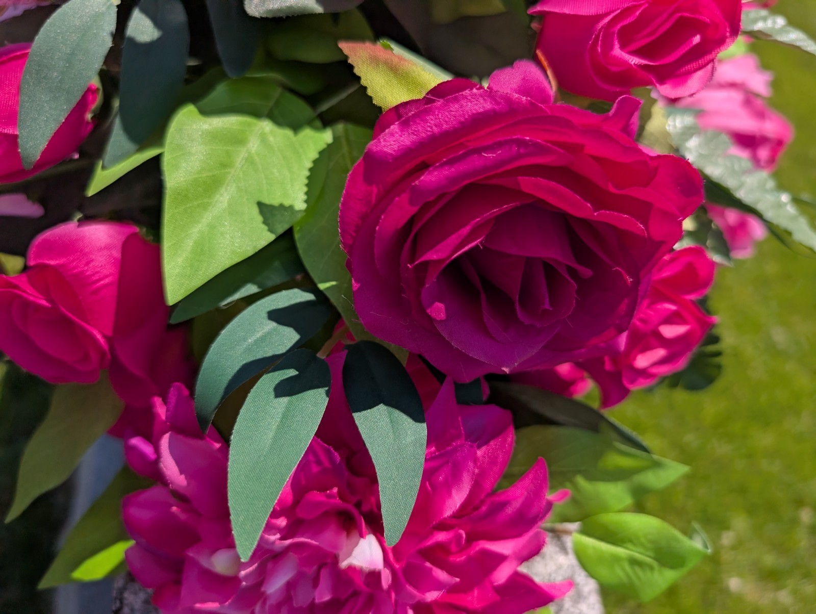 Hot Pink Cemetery Saddle, Memorial Flowers for Grave, Floral Headstone Saddle